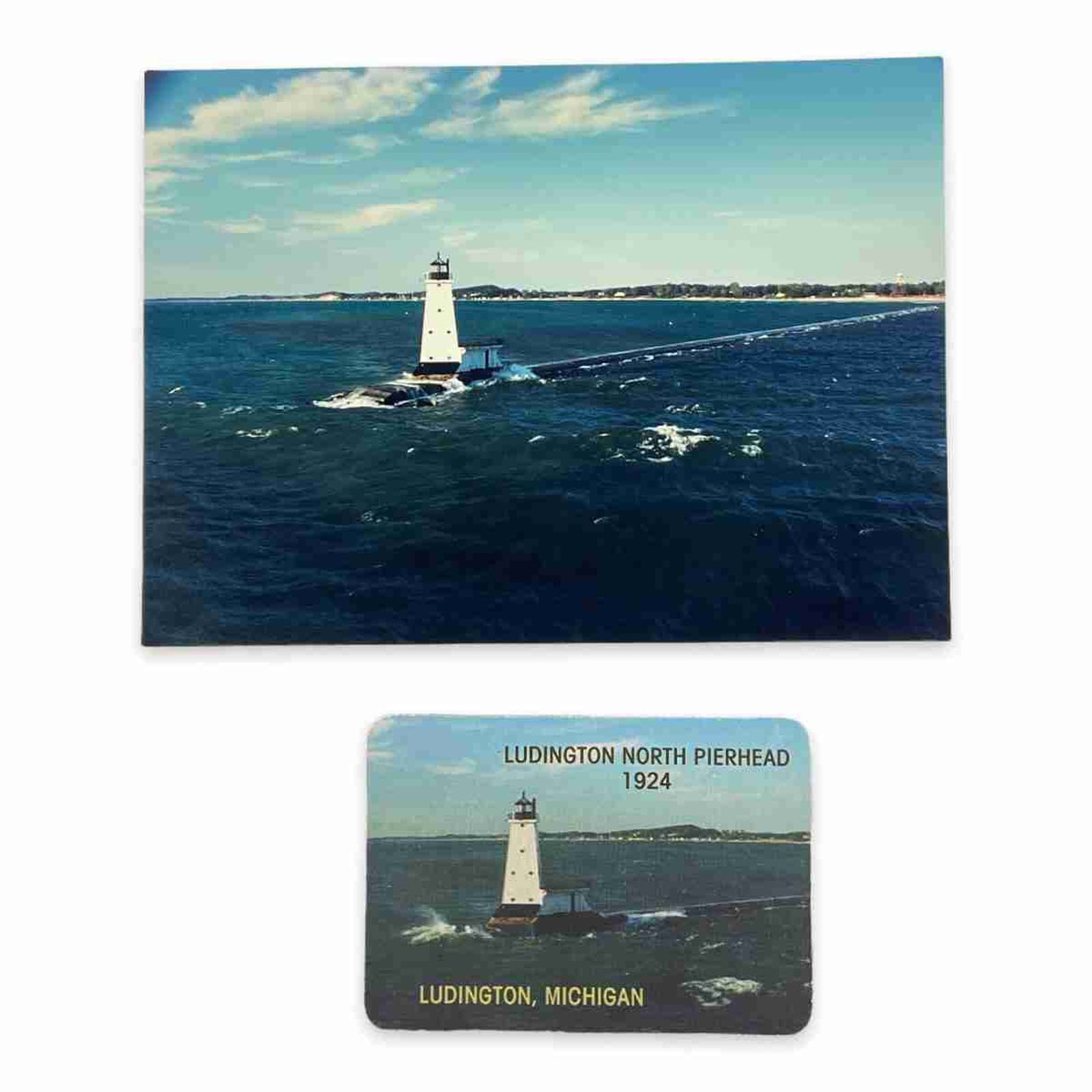 c.1990 Ludington North Pierhead Lighthouse Michigan Penrose Photo and Magnet