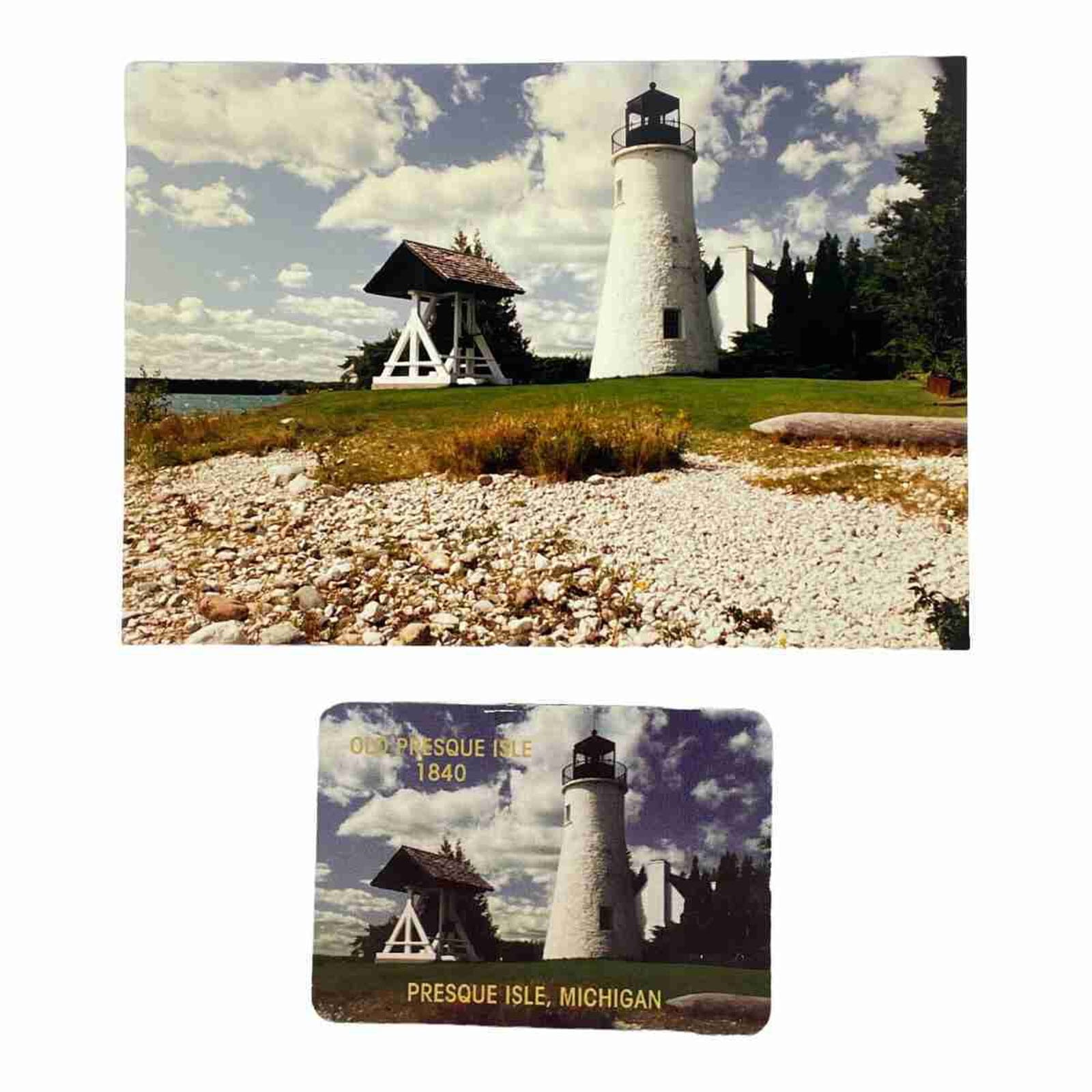 c.1990 Old Presque Isle Lighthouse Michigan Penrose Original Photo and Magnet