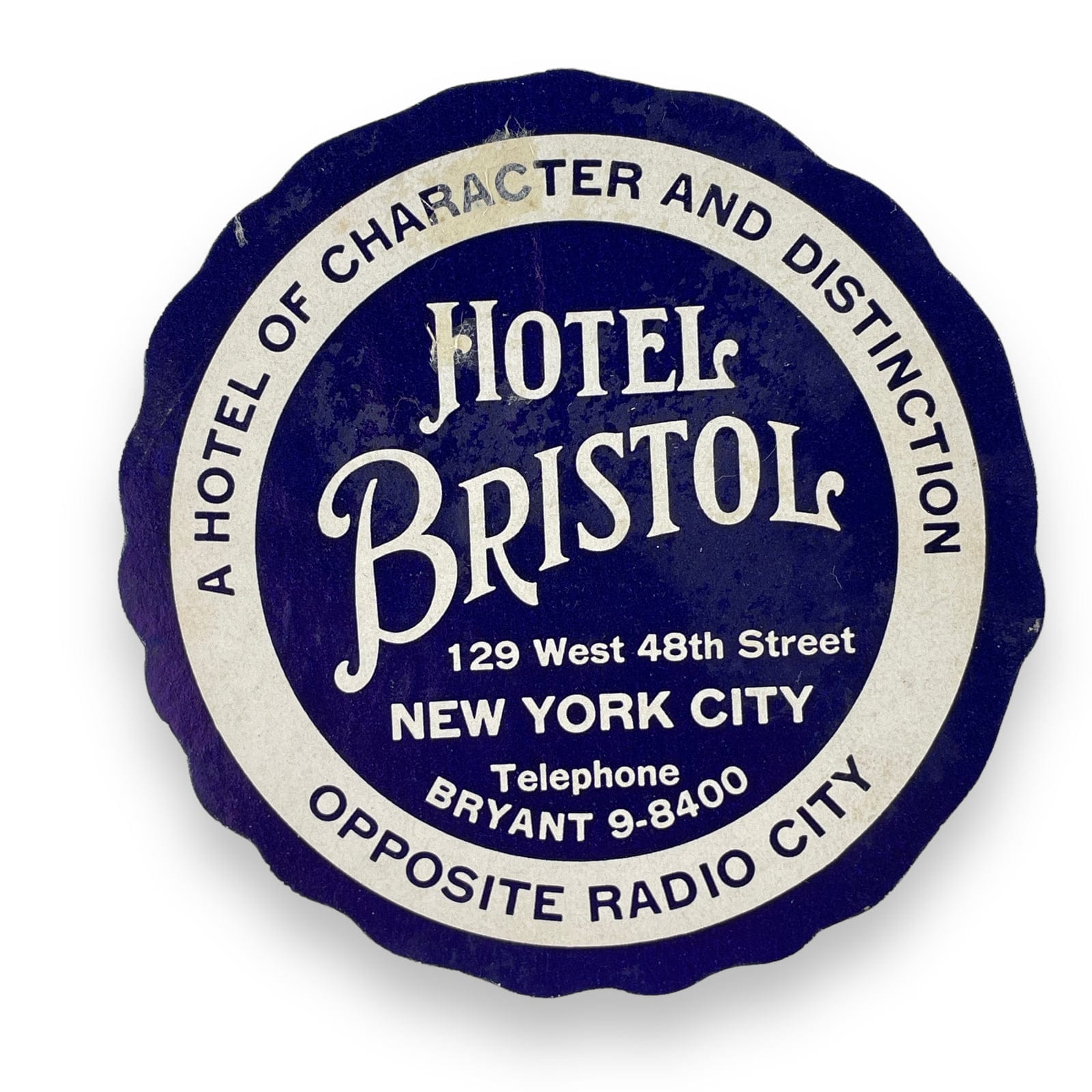 Hotel Bristol Opposite Radio City New York City Scarce Vintage Luggage Label