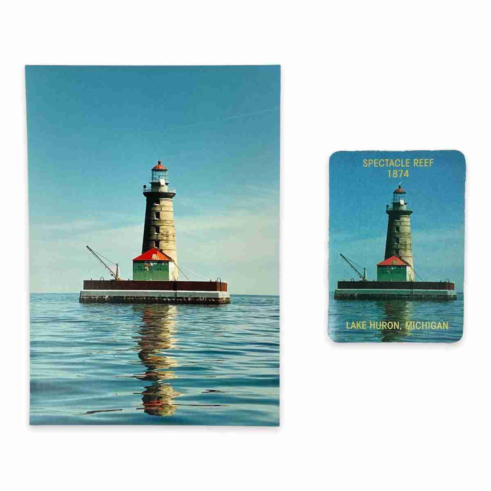 c.1990 Spectacle Reef Lighthouse Lake Huron Michigan Penrose Photo and Magnet