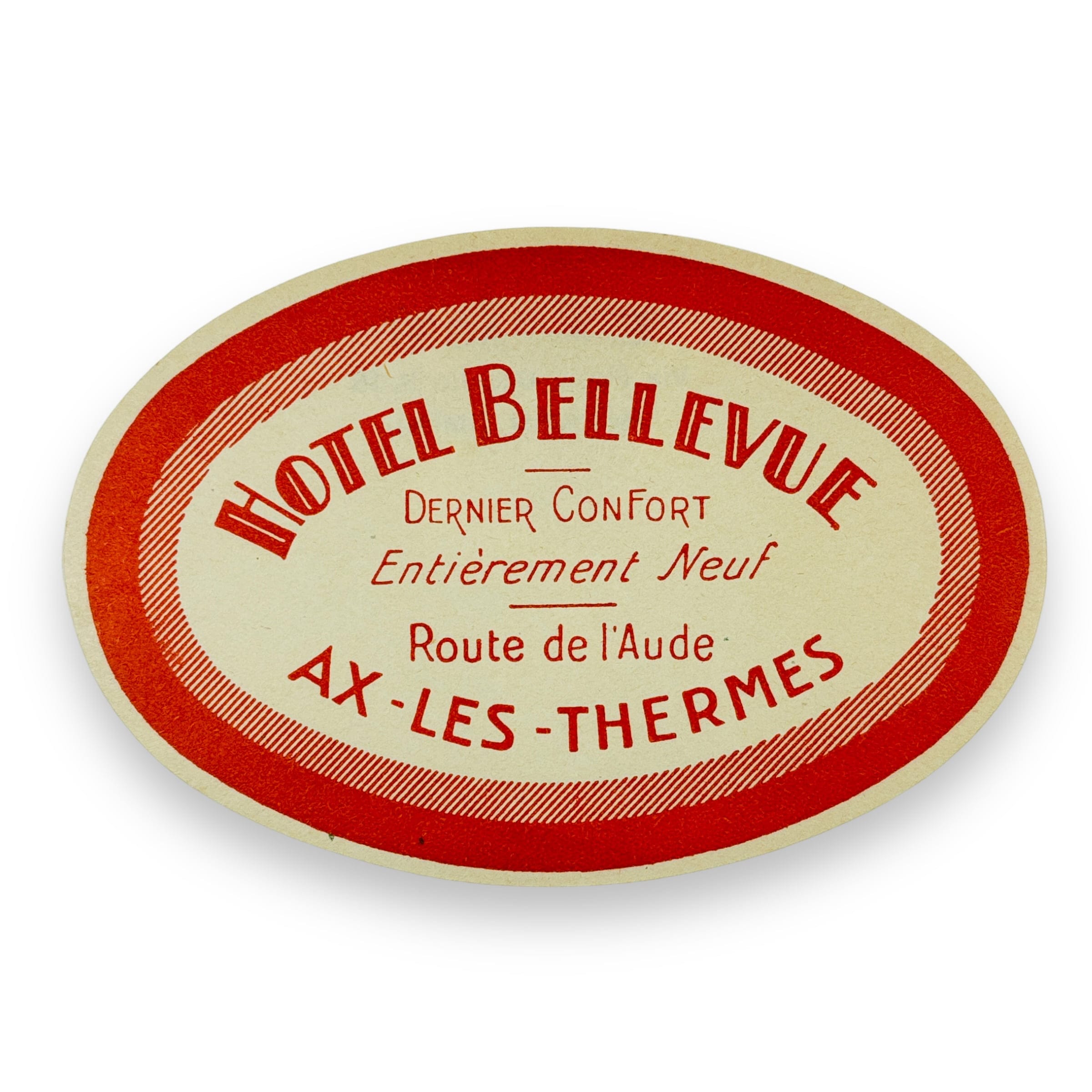 Hotel Bellevue Ax-Les-Thermes France Scarce Vintage Early Luggage Suitcase Label