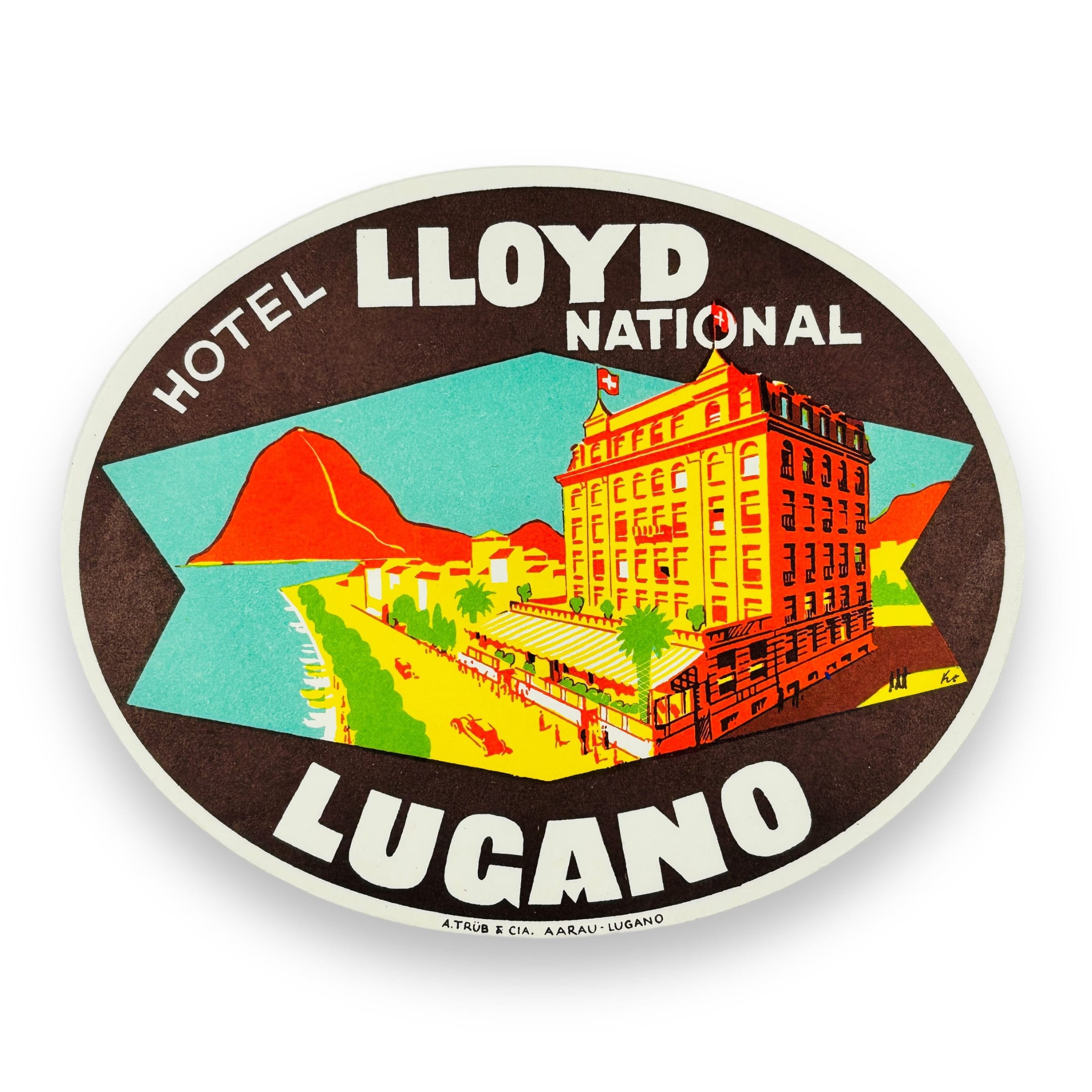 Hotel Lloyd National Lugano Switzerland Scarce Early Vintage Trub Luggage Label