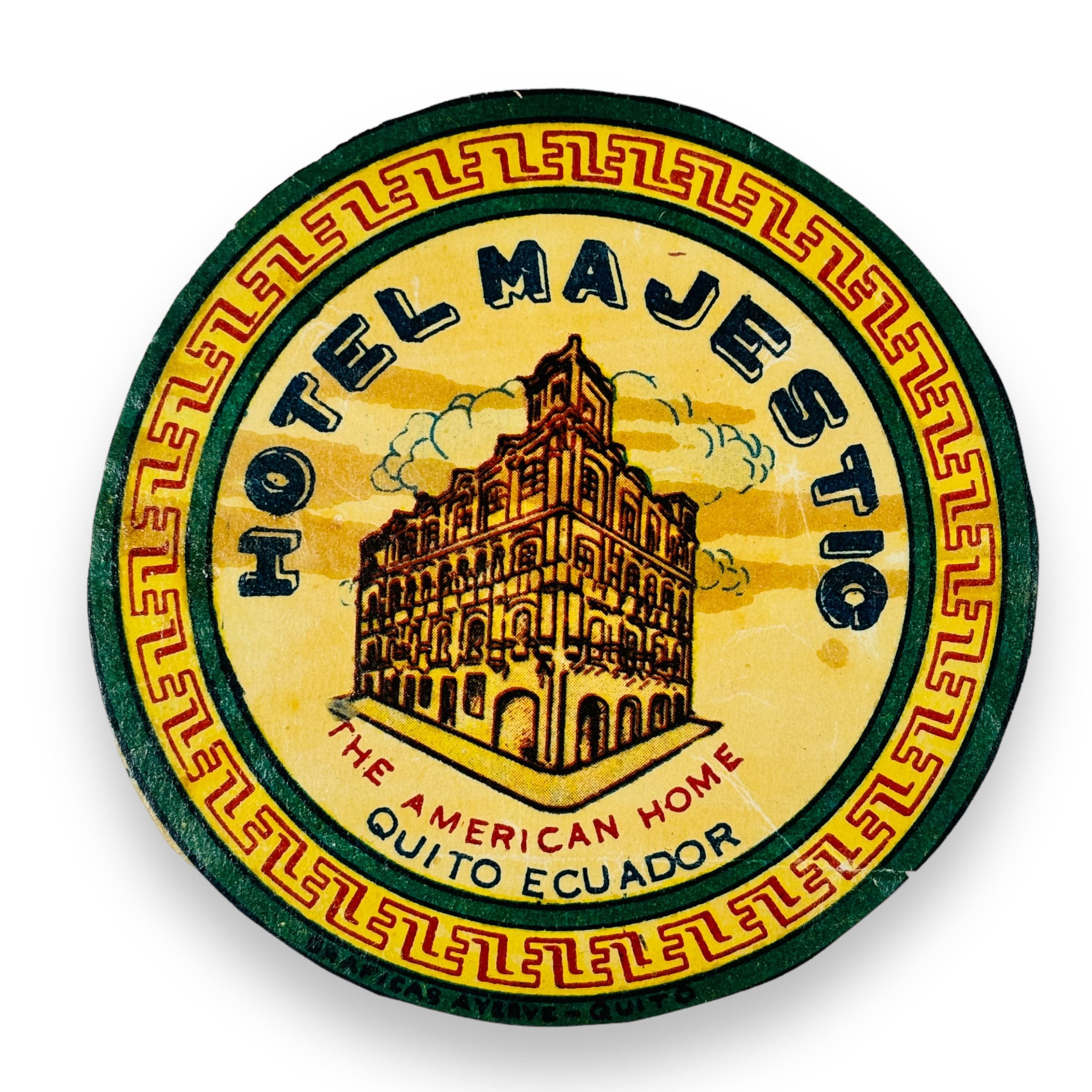 Hotel Majestic Quito Ecuador South America Scarce Early Vintage Luggage Label
