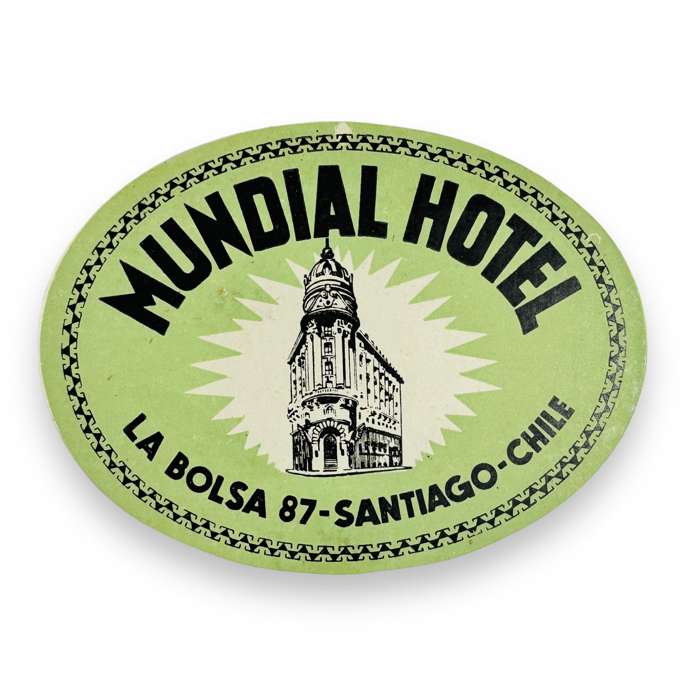 Mundial Hotel Santiago Chile Scarce Vintage Early Luggage Suitcase Label Decal