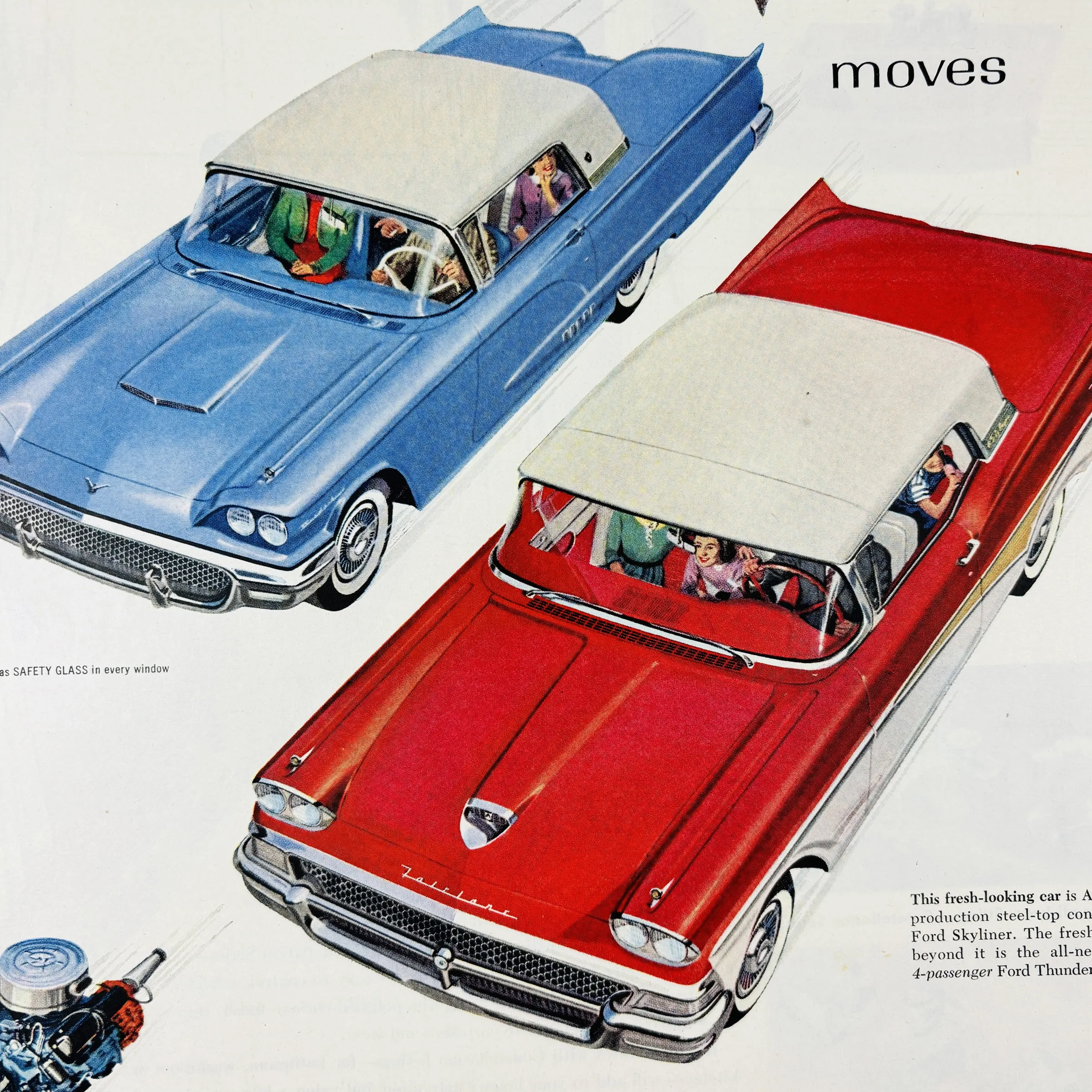 1958 Ford Thunderbird & Skyliner Fairlane Steel-Top Convertible Vintage Print Ad