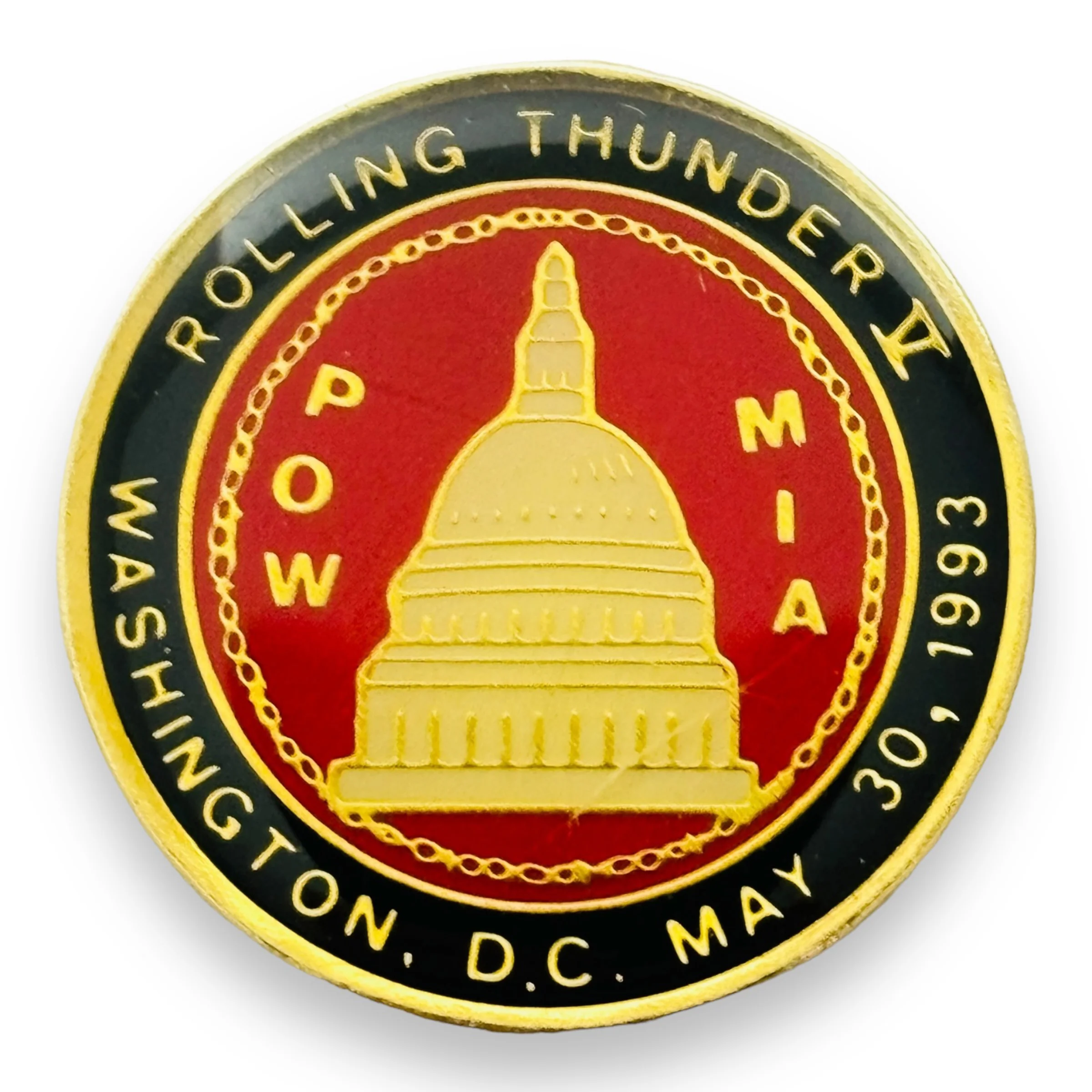 Rolling Thunder VI POW/MIA Biker Rally Washington DC 1993 Vest Hat Pin - ERROR