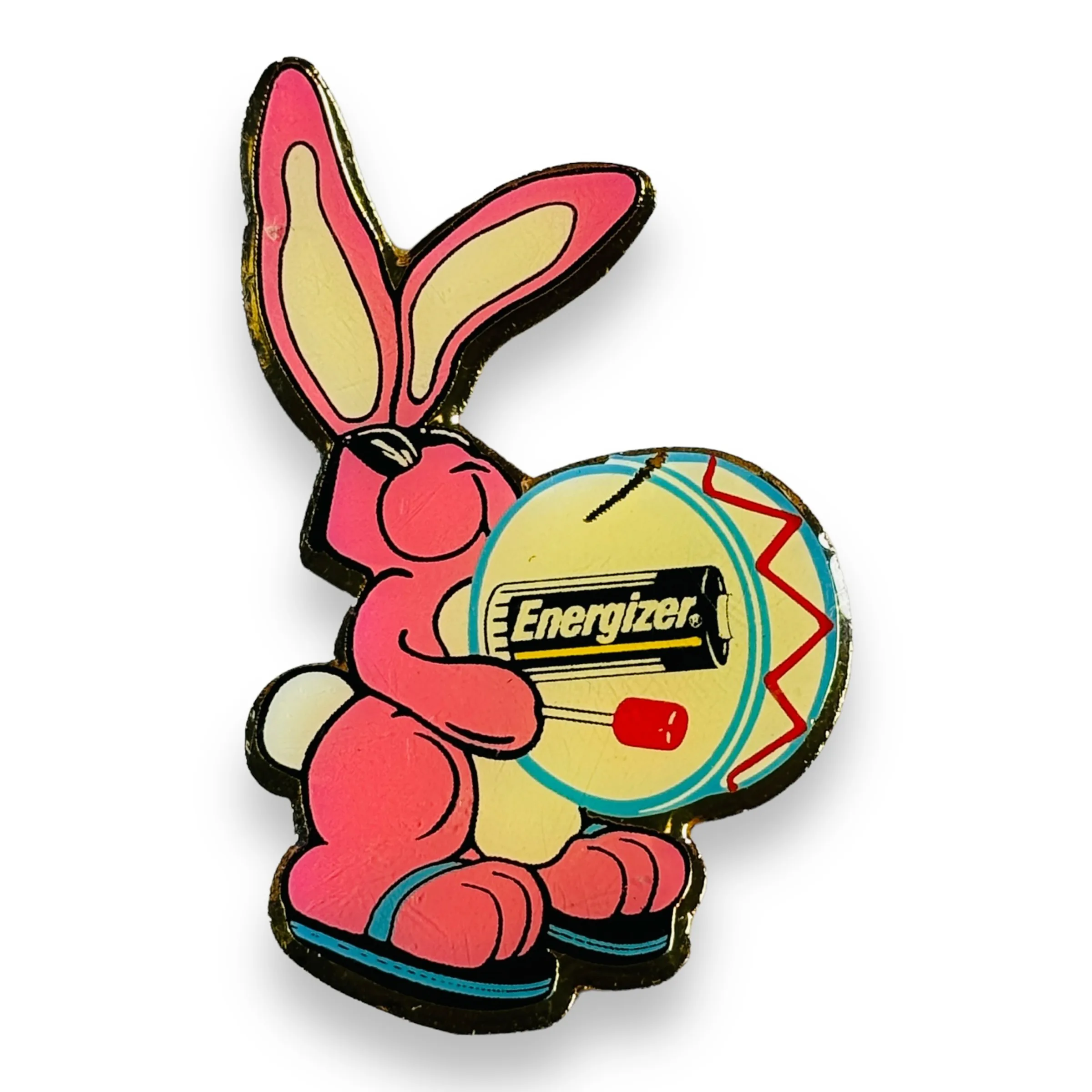 Energizer Bunny Eveready Battery Advertising Enameled Gold-Tone Vest Hat Pinback