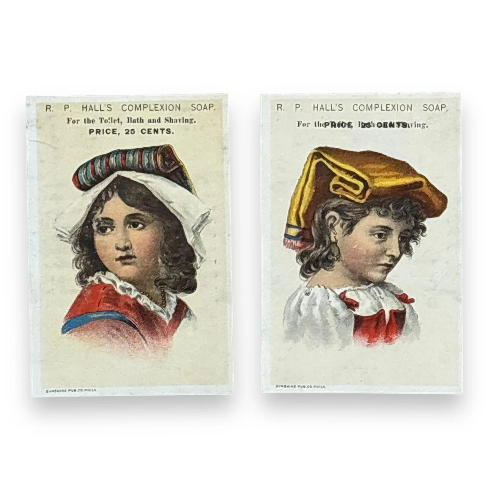 R. P. Hall's Complexion Soap Beautiful Girls Victorian Trade Cards (Lot of 2)