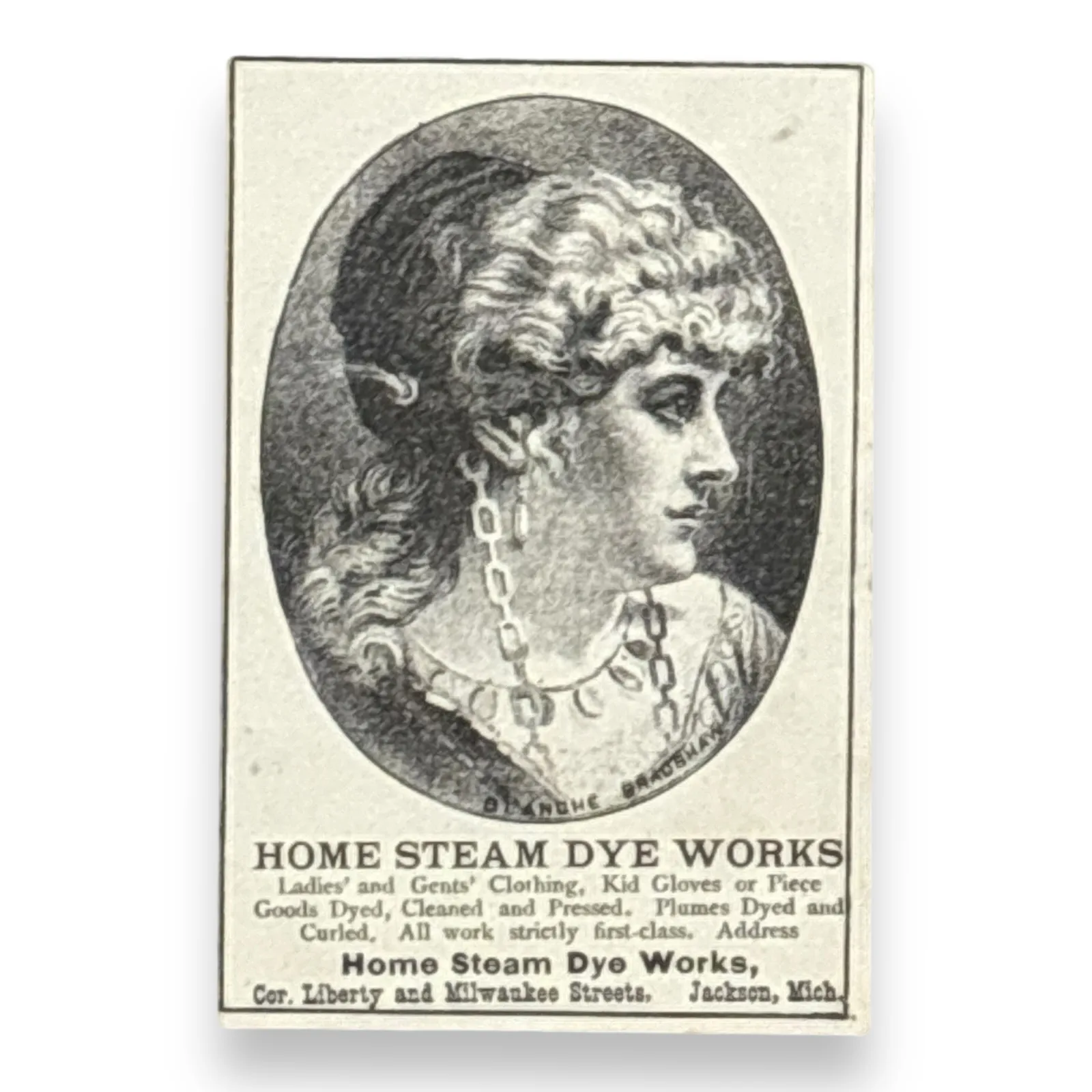 1890s Home Steam Dye Works for Clothing Jackson Michigan Victorian Trade Card