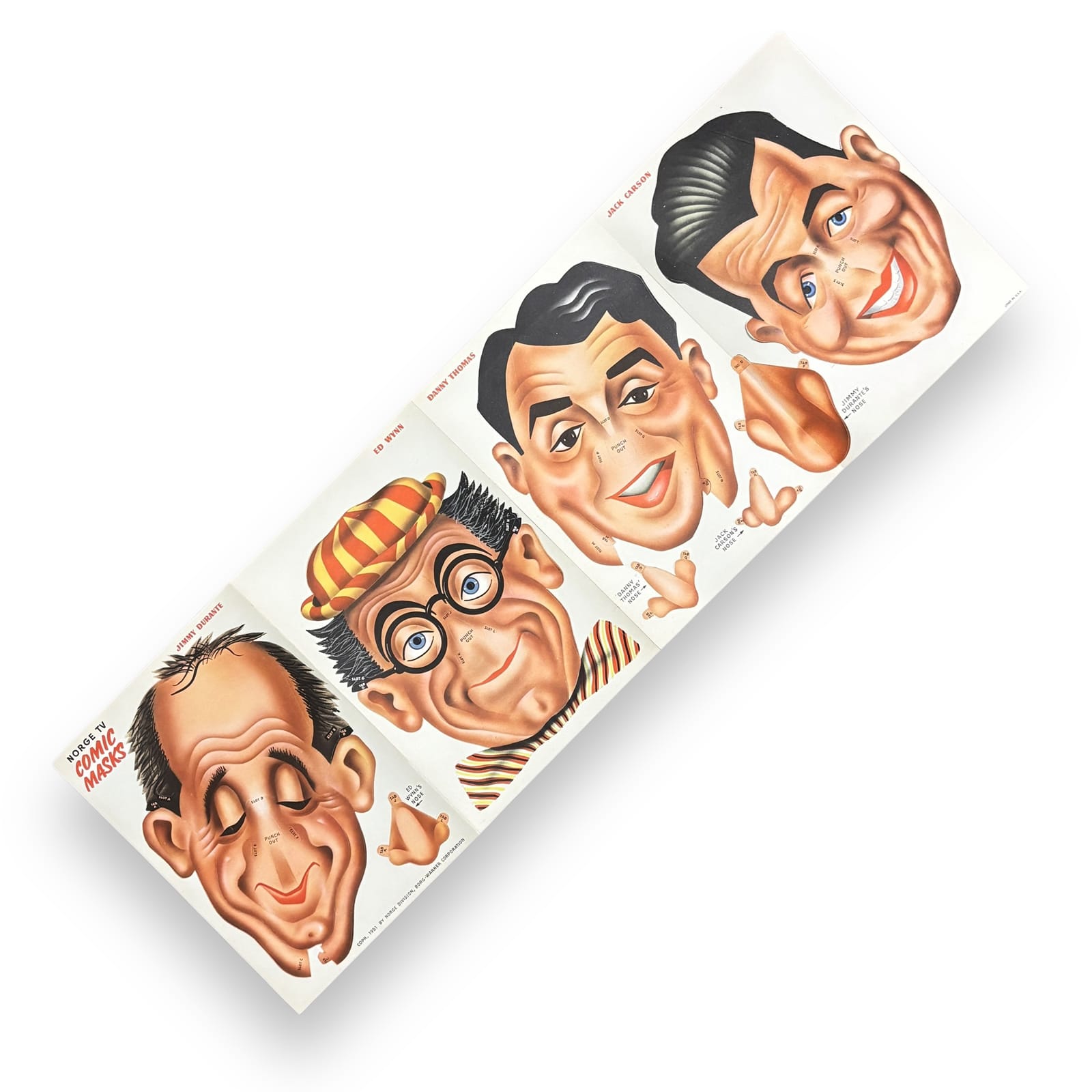 1951 TV Comic Masks Ed Wynn Danny Thomas Jimmy Durante Norge Premium w/ Envelope