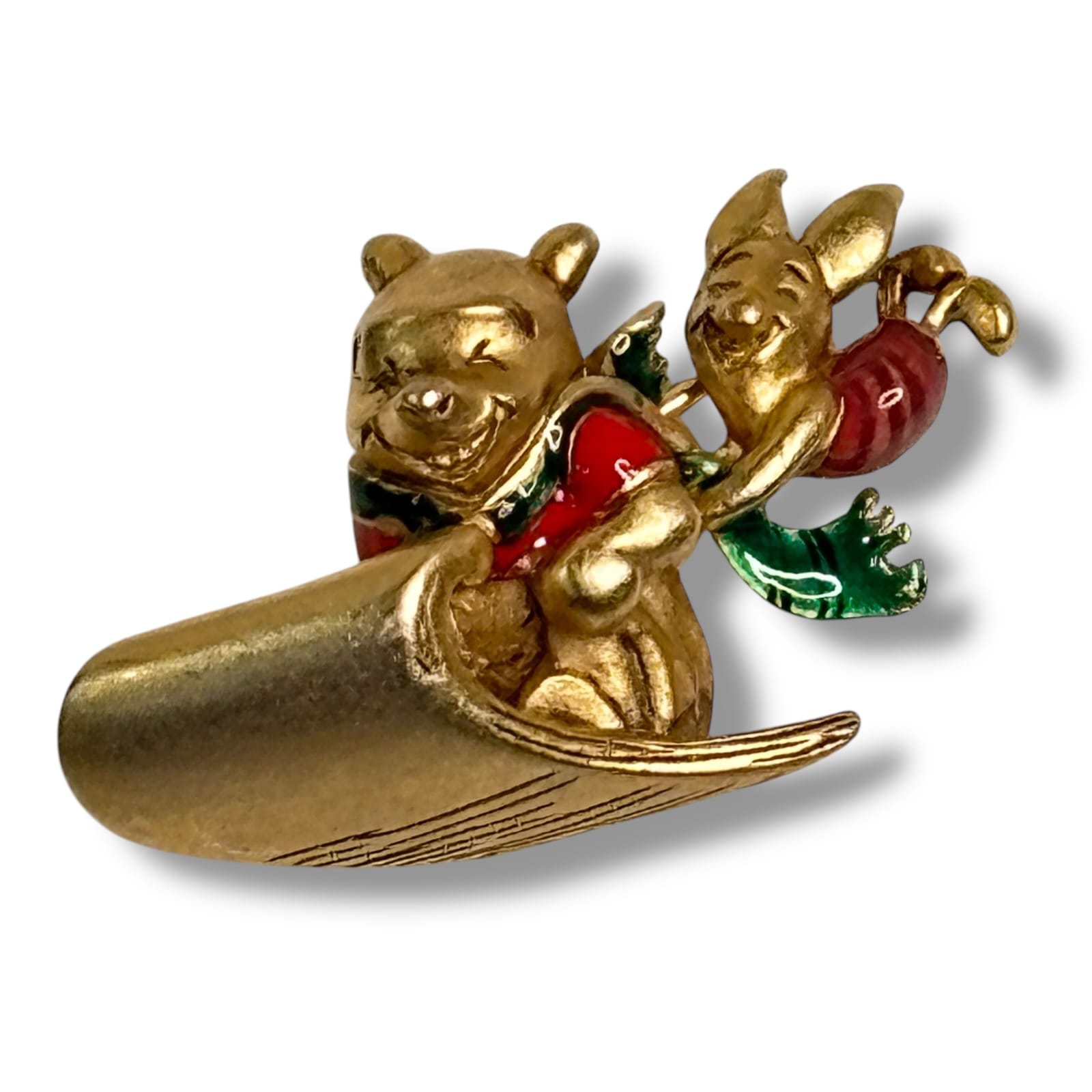 Winnie the Pooh and Piglet on Flying Carpet Disney Gold Tone Pin Brooch - SCARCE