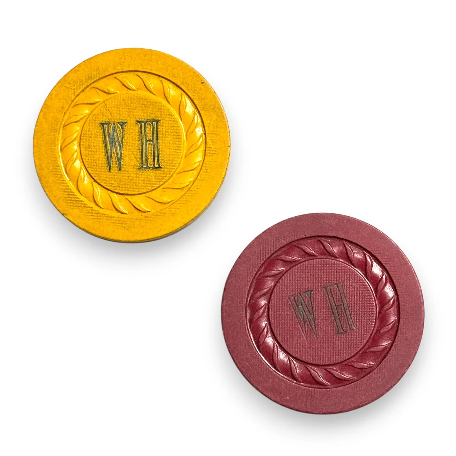 c.1940 Unidentified Illegal Gaming Gambling Poker Casino Chips - WH Lot of 2
