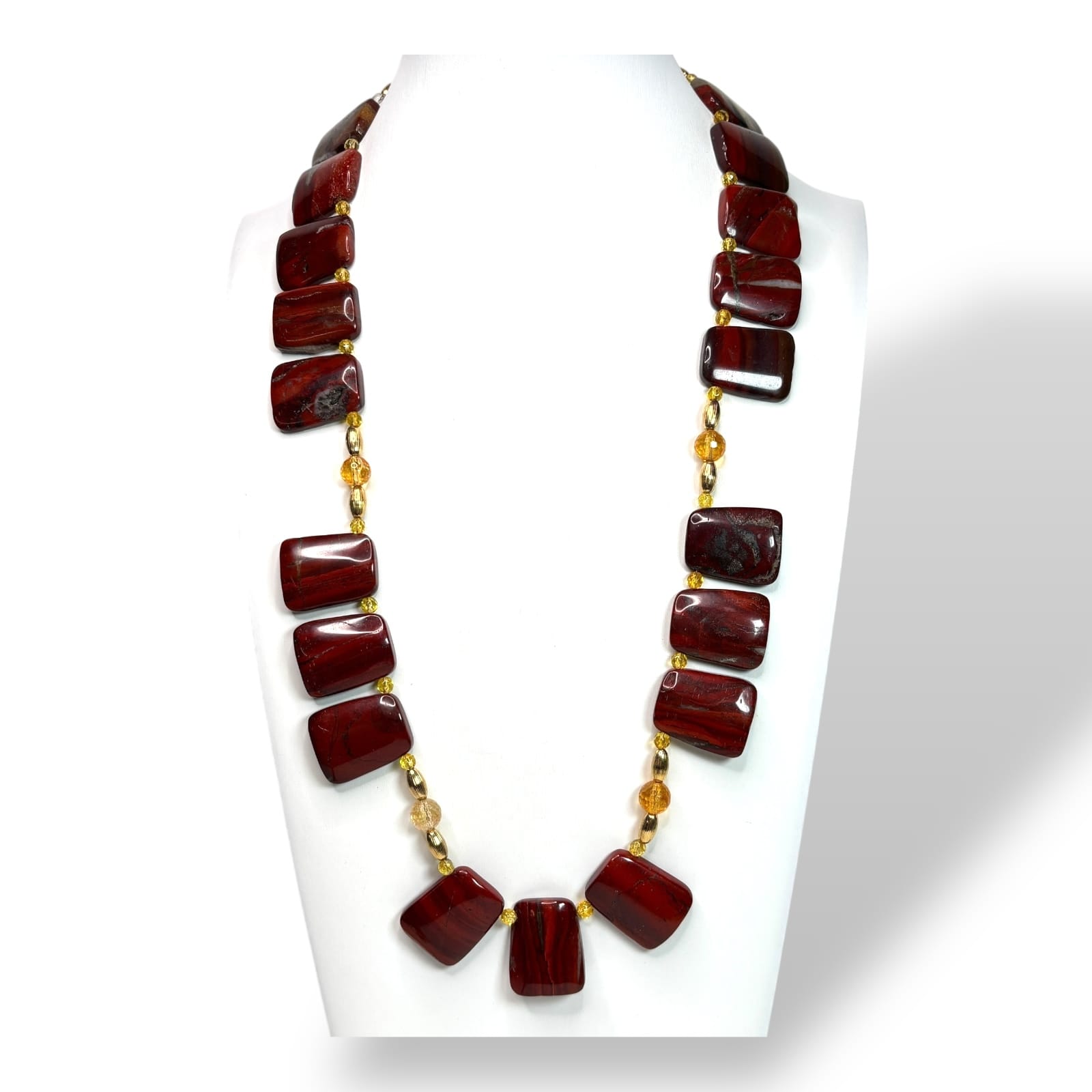 c.1990s Artisan Brecciated Red Jasper Treated Quartz Necklace 23in Hook Clasp