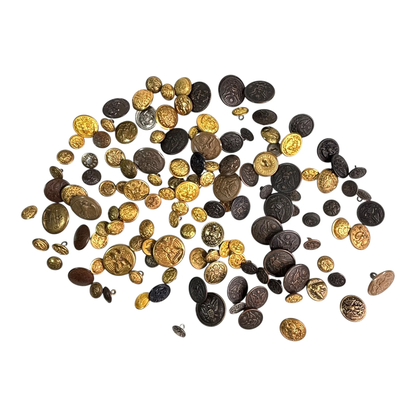 125+ Vintage Military Fashion Mix Lot Buttons WWI WWII Korea Brass Black 14–29mm