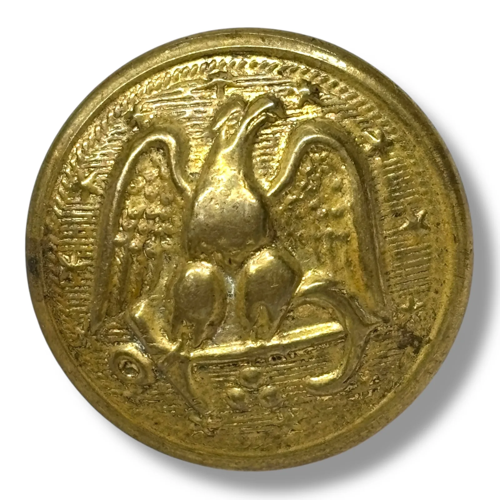 Antique 1840s-50s 2-Piece Eagle Button 23mm Brass Wire Shank US Militia Uniform