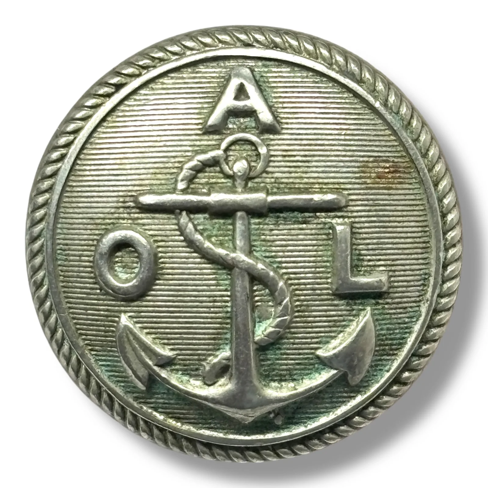 Vintage American Overseas Line AOL Uniform Button Silver Tone Nautical Anchor
