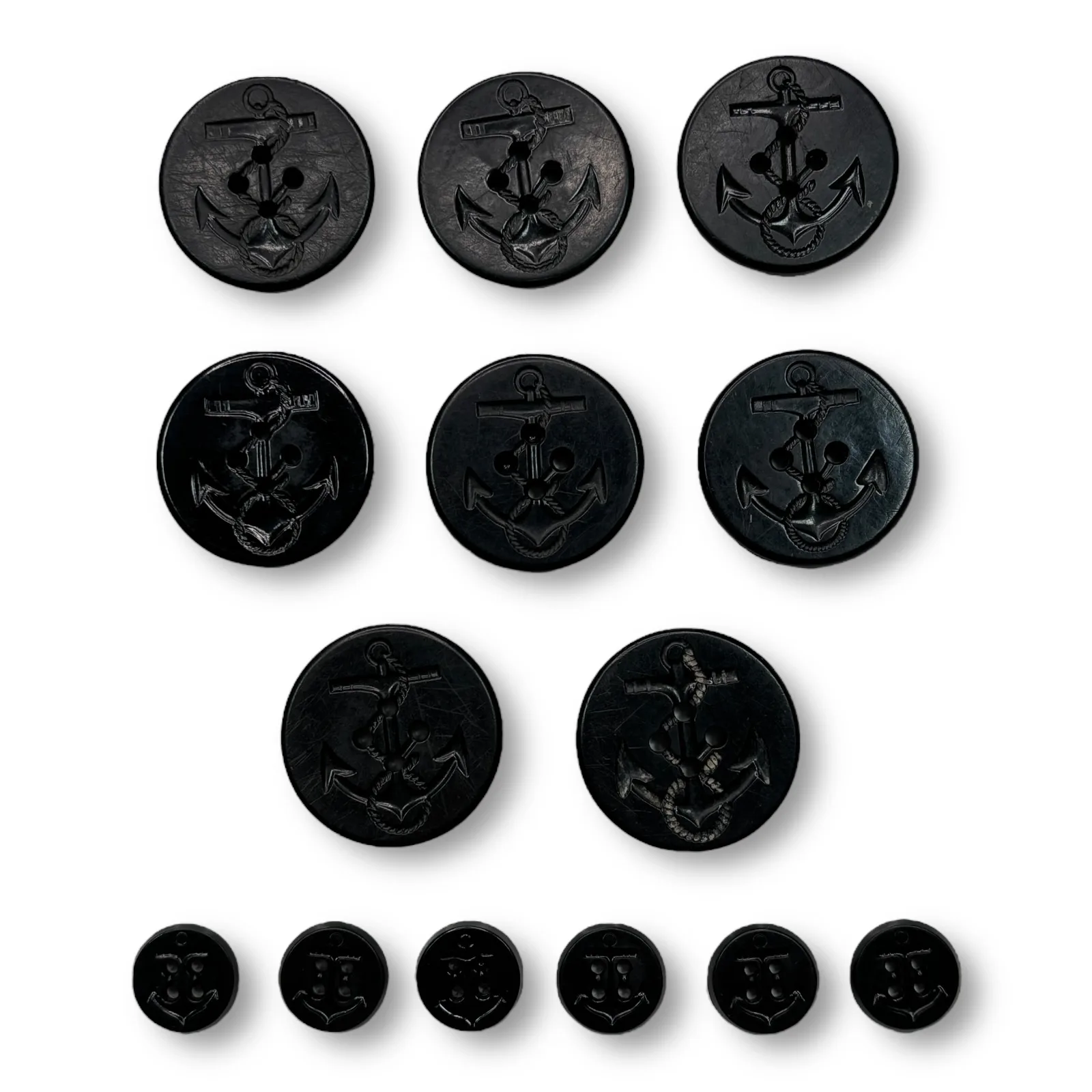 Vintage Black Nautical Anchor Plastic Buttons Blazer Set Lot of 14 in 2 Sizes