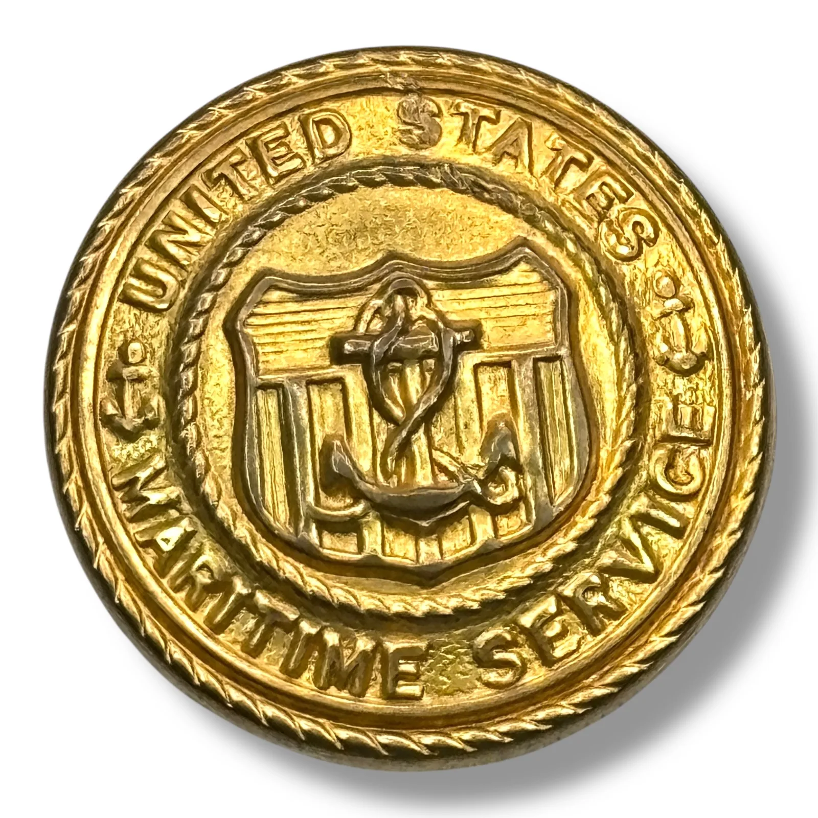 WWII US Maritime Service Uniform Button 23mm Gold Tone WMC Co. Military Brass