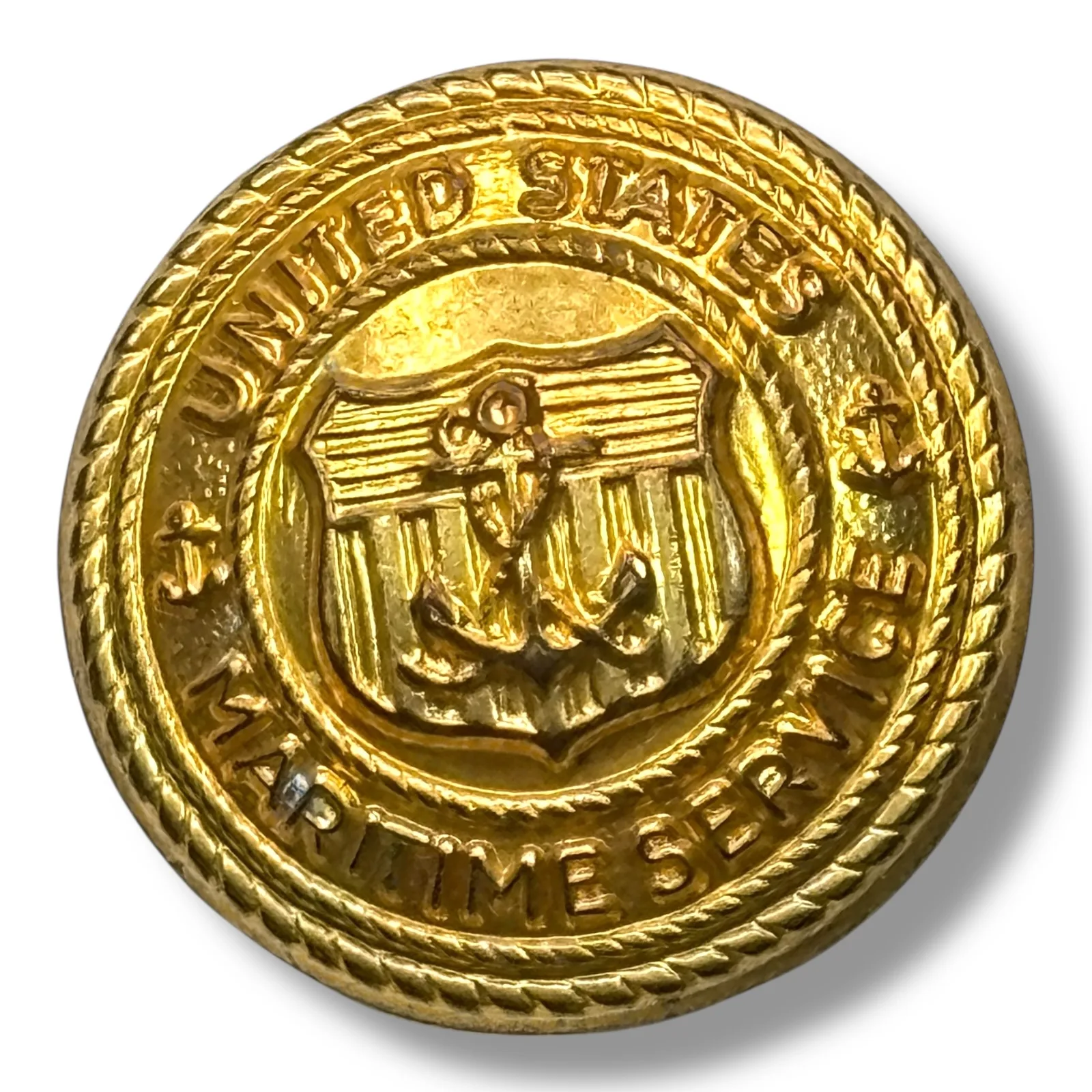 WWII US Maritime Service Cuff Button 17mm Waterbury Conn Brass Navy Military