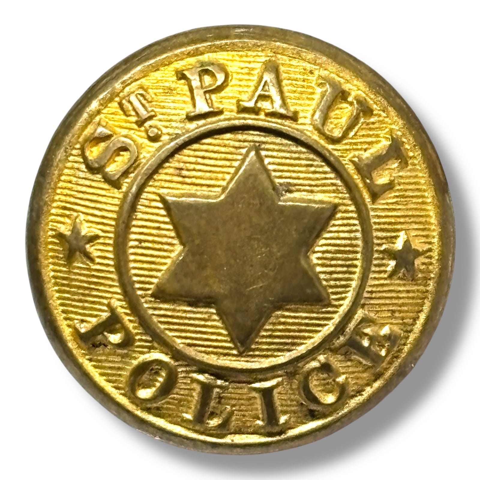 Vintage St. Paul Police Cuff Button 16mm Brass Made in England Six Pointed Star