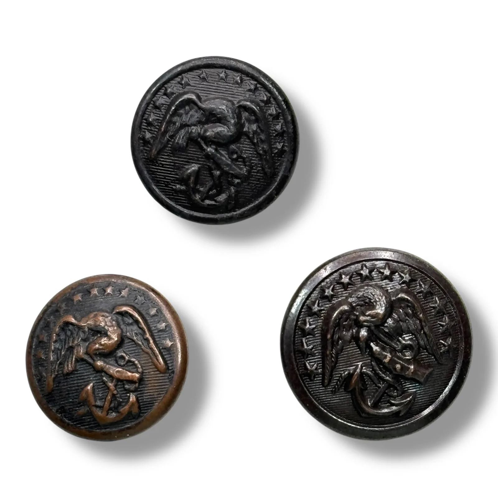 Antique US Marines Military Small Uniform Buttons 15–17mm Eagle Anchor Lot of 3