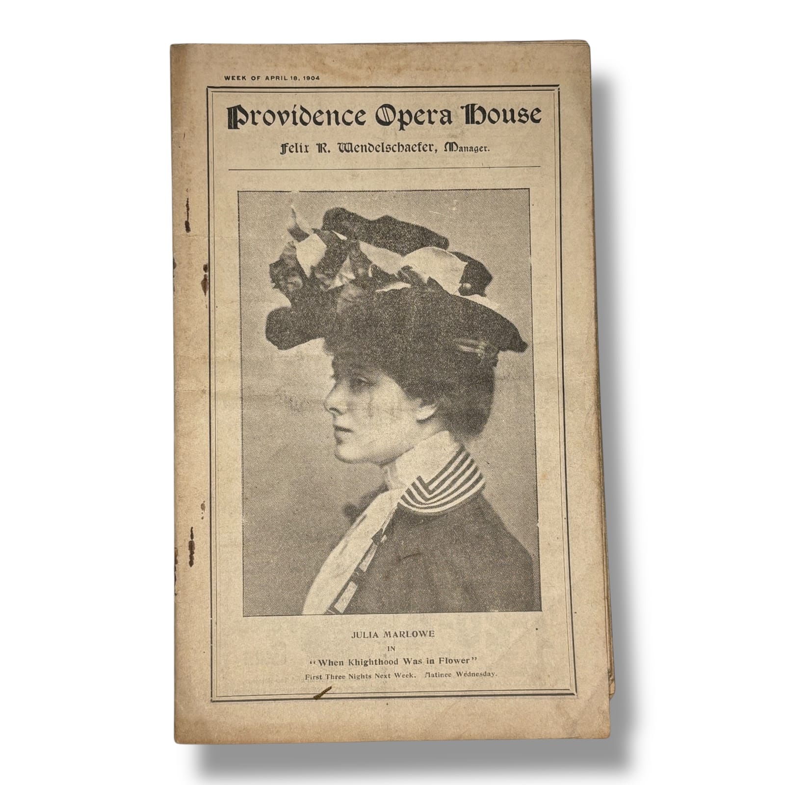 1904 Providence Opera House Program Julia Marlowe Frohman Savage Woodland Play