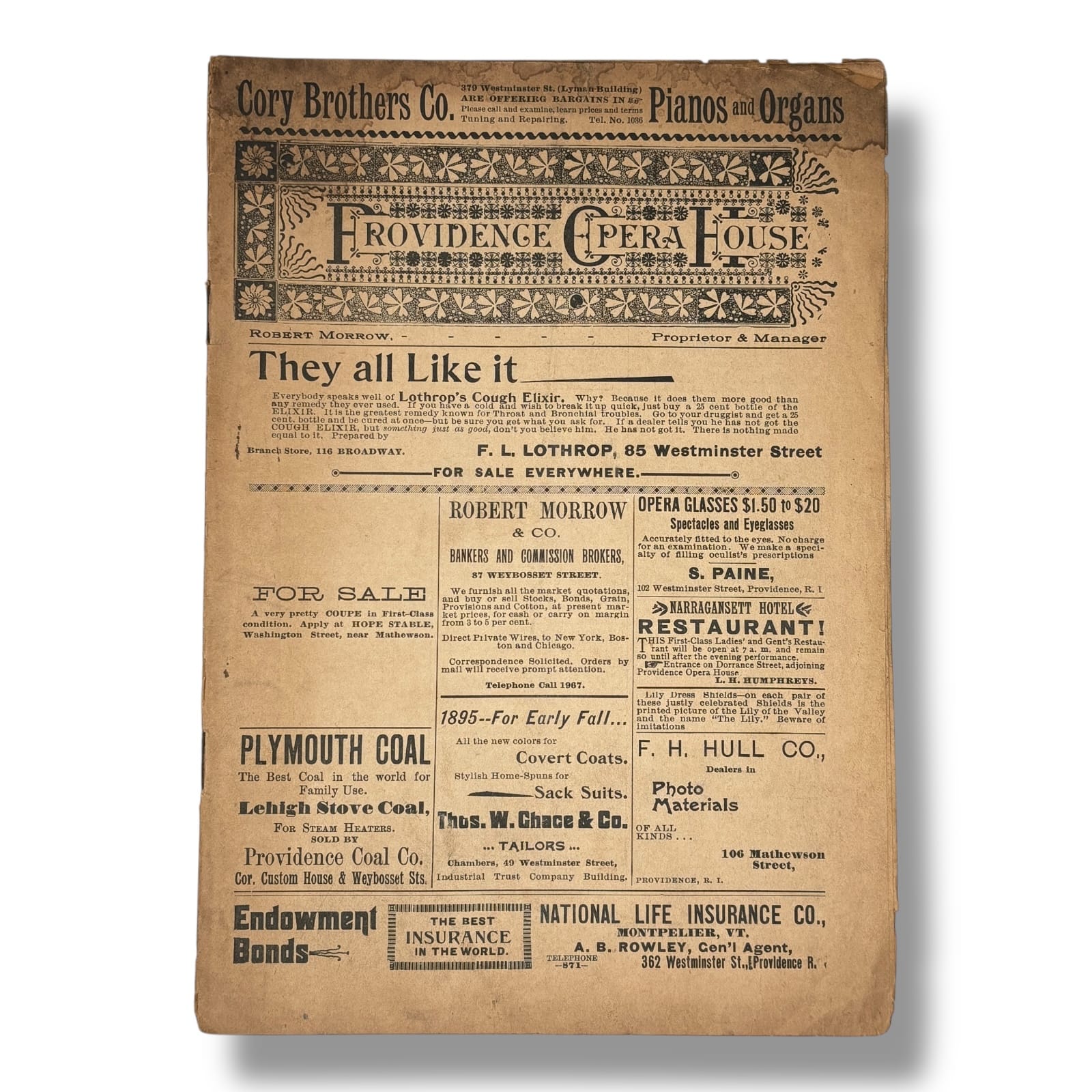1895 Providence Opera House Program Palmer Cox Brownies RI Theater Playbill Ads