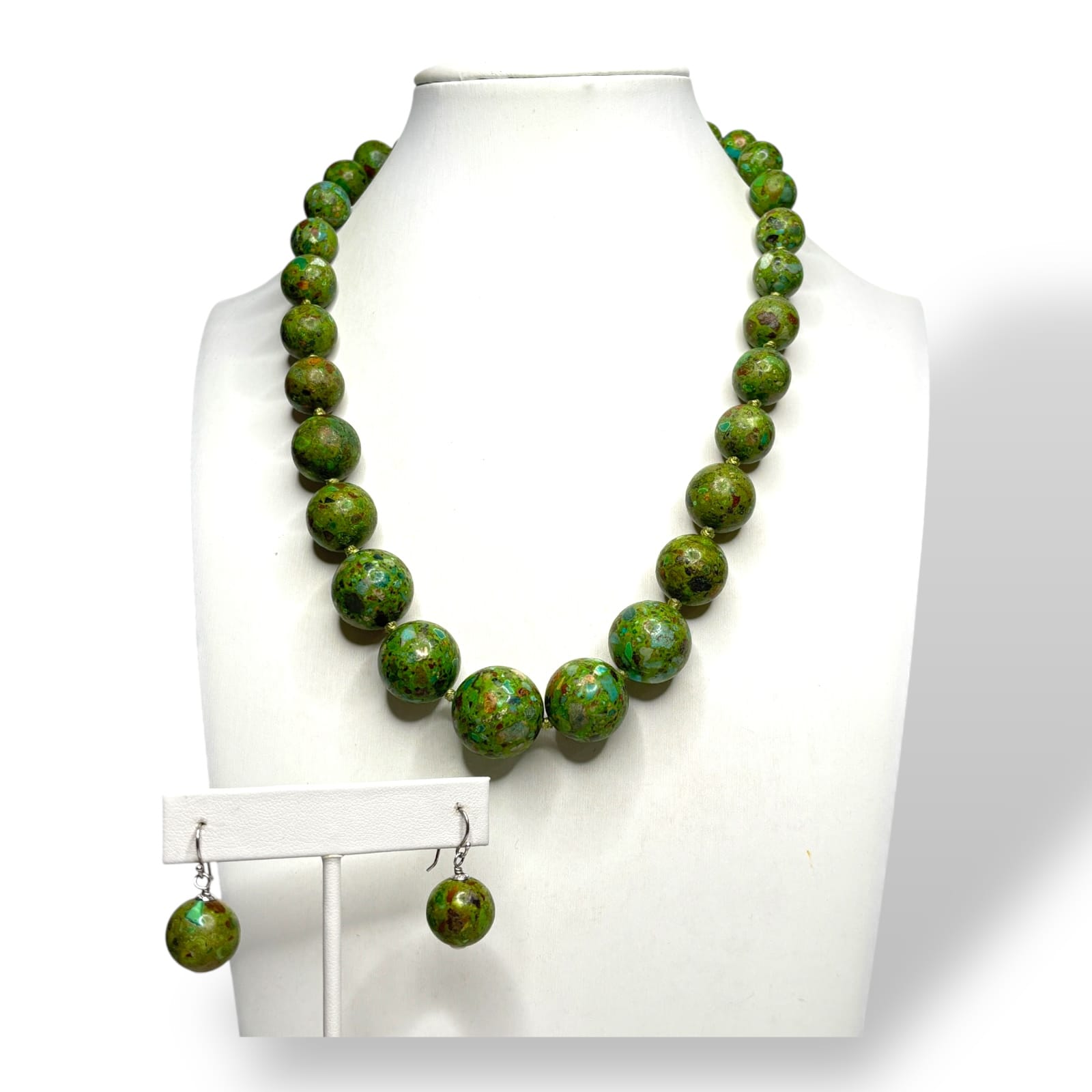 Vintage 1980s Sterling Silver Resin Bead Necklace Earrings Set Italy Marked 925