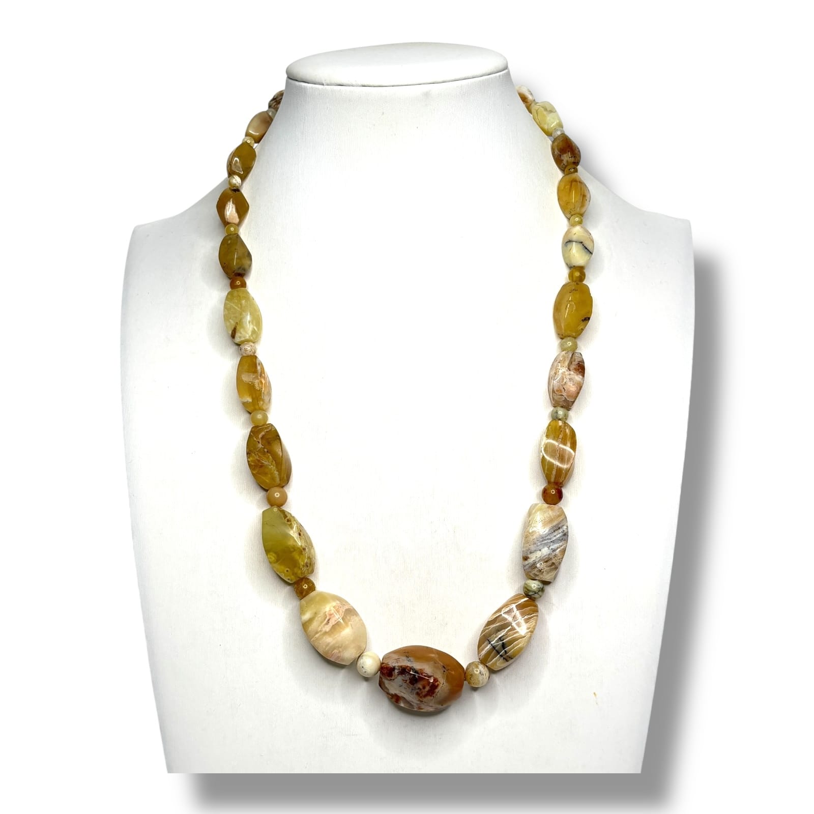 1980s 1990s Czech Glass Bead Necklace 20" Stone Look Multicolor Strand Vintage