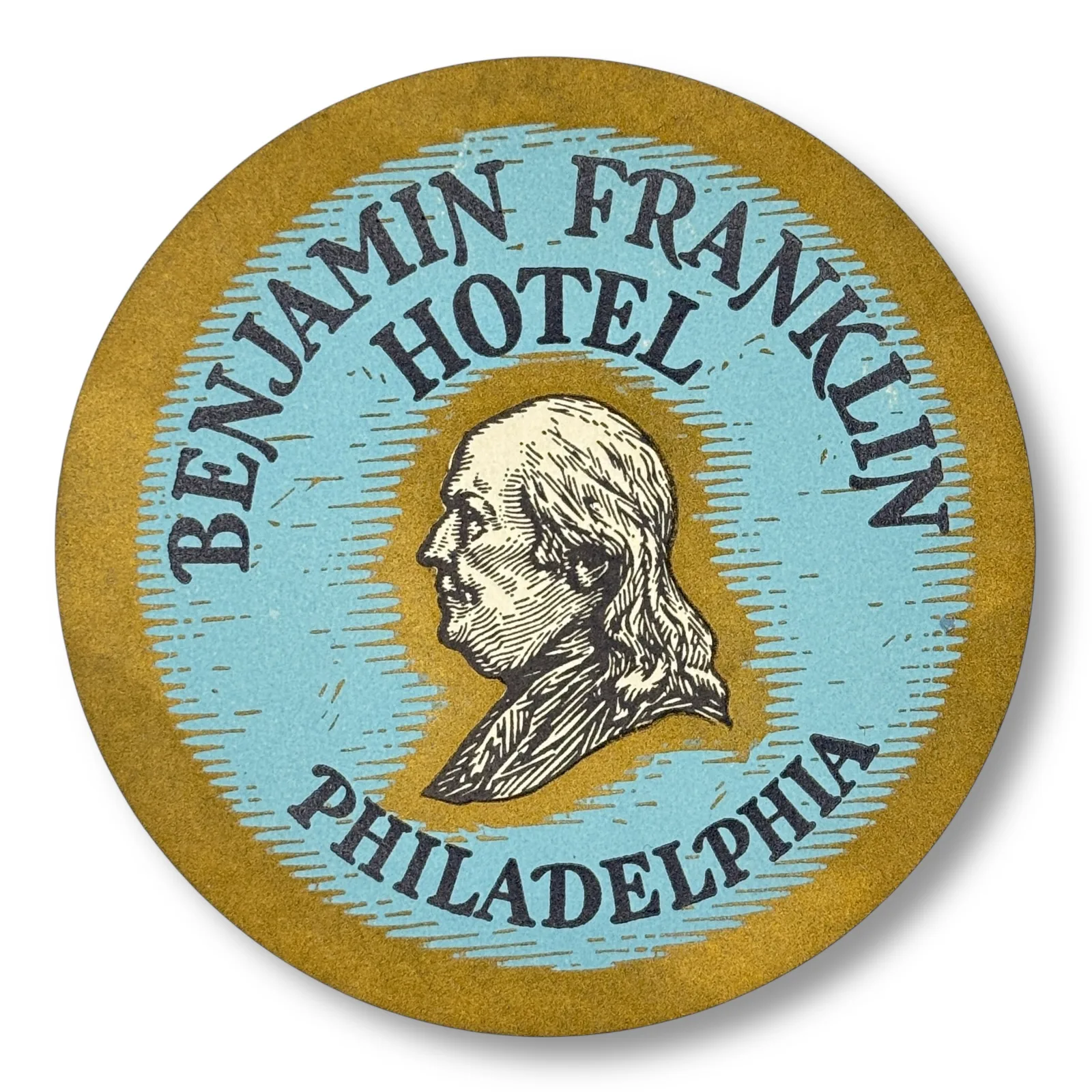 c.1930s Benjamin Franklin Hotel Philadelphia Luggage Label Travel Sticker 2.75"