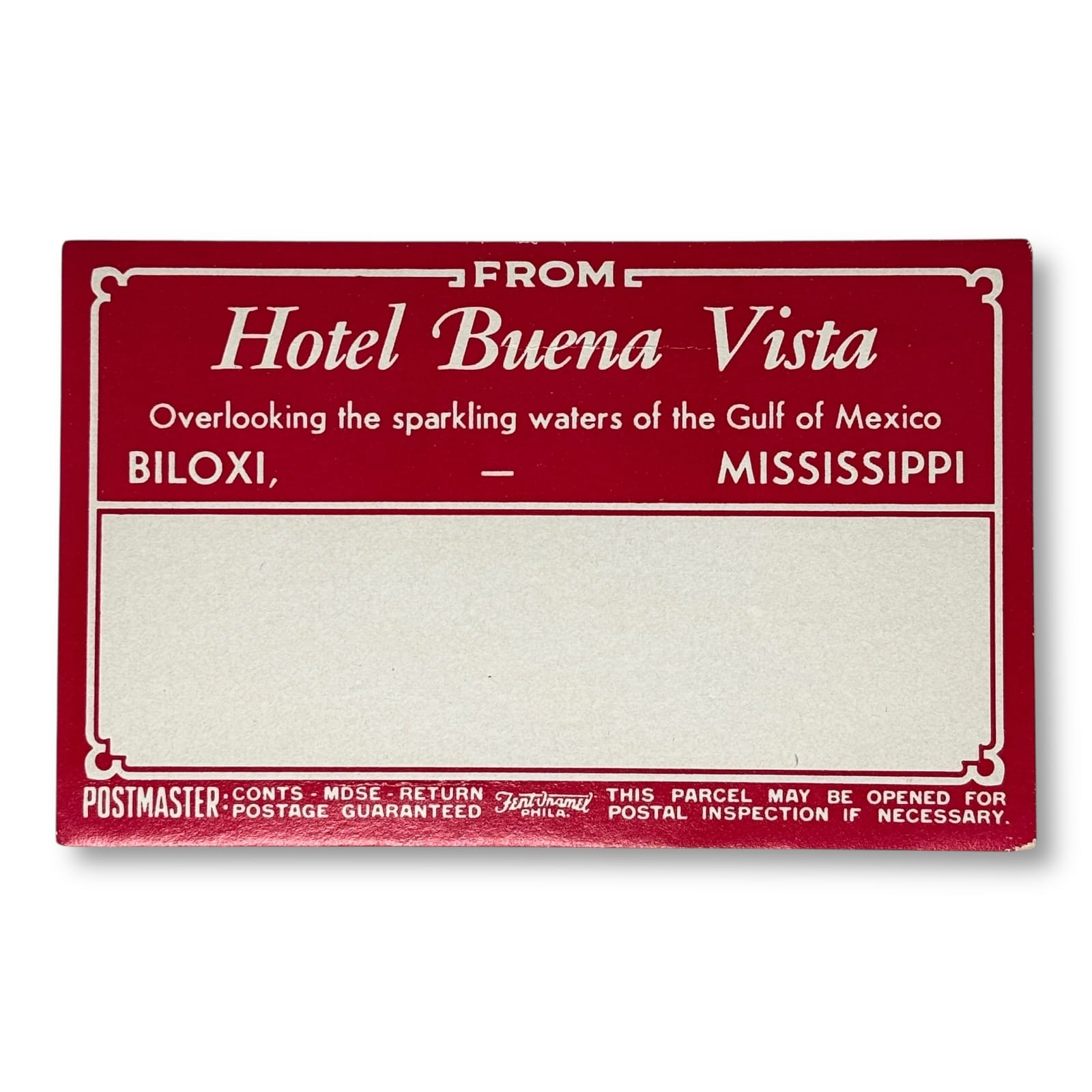 c.1940s Hotel Buena Vista Biloxi Mississippi Luggage Parcel Label Gulf Coast