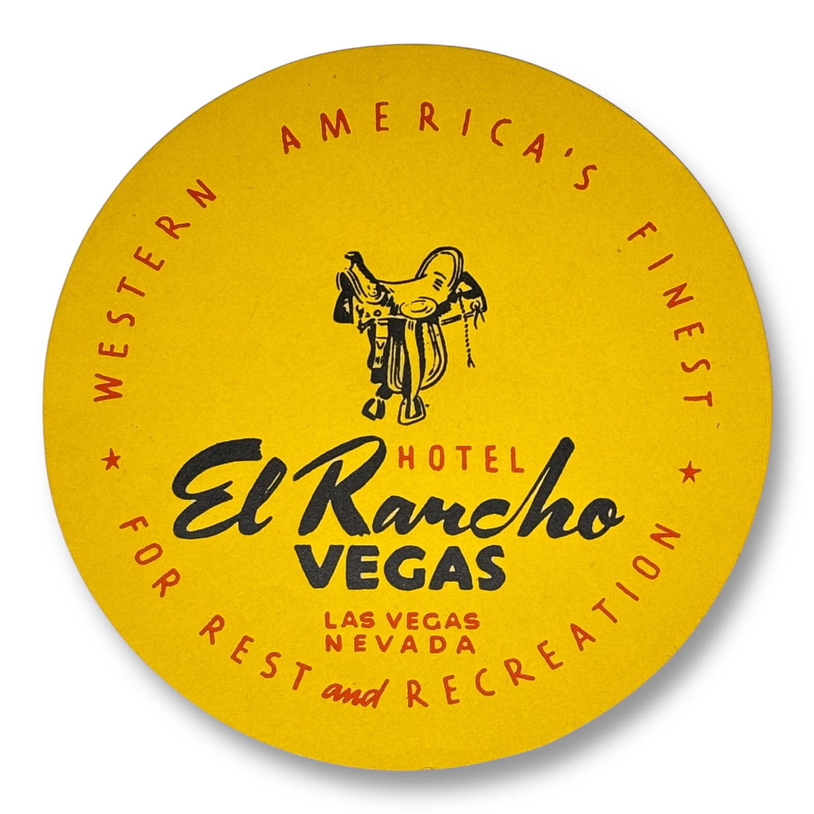 c.1940s El Rancho Vegas Hotel Luggage Label Las Vegas Nevada Saddle Western