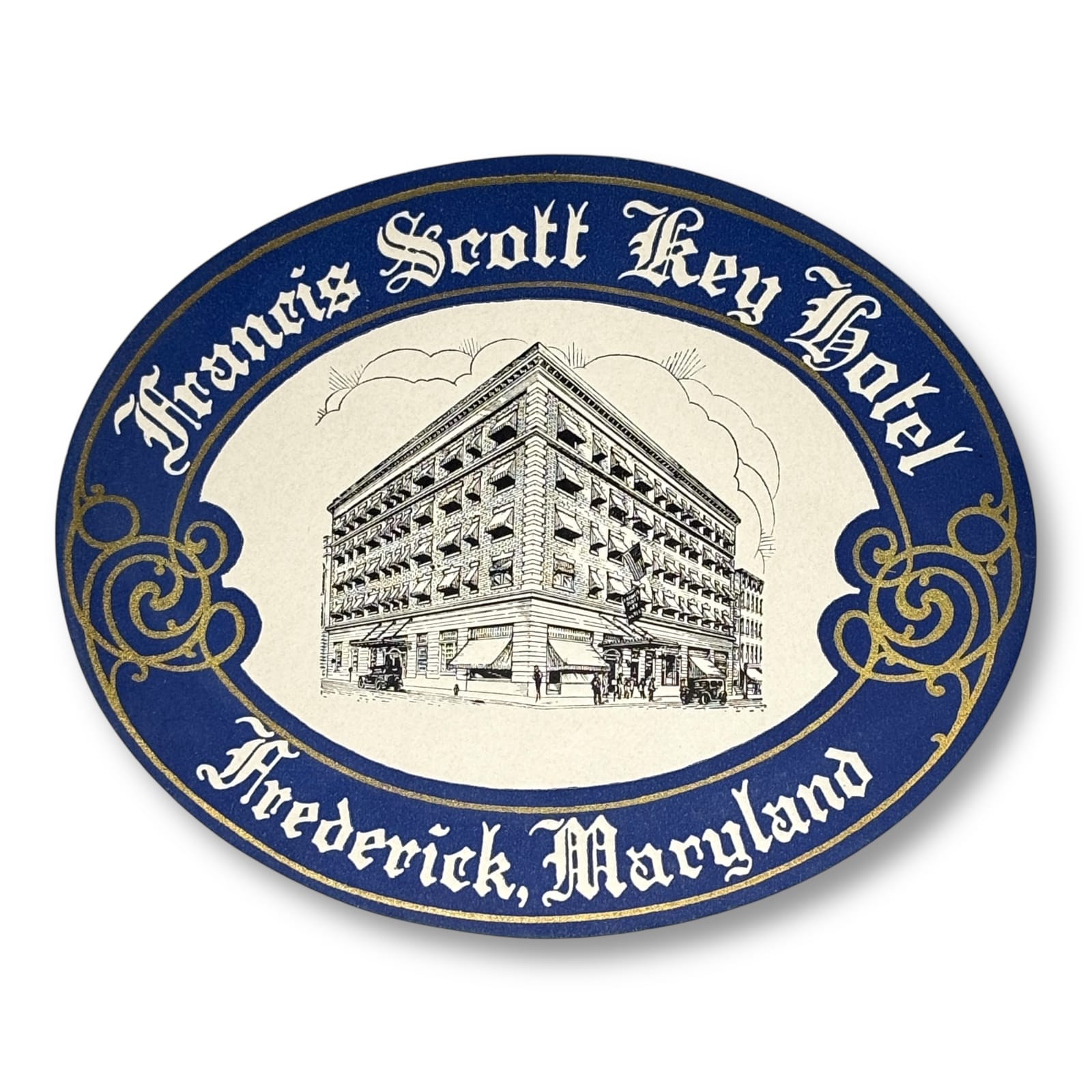 c.1930s Francis Scott Key Hotel Luggage Label Frederick Maryland Travel Sticker