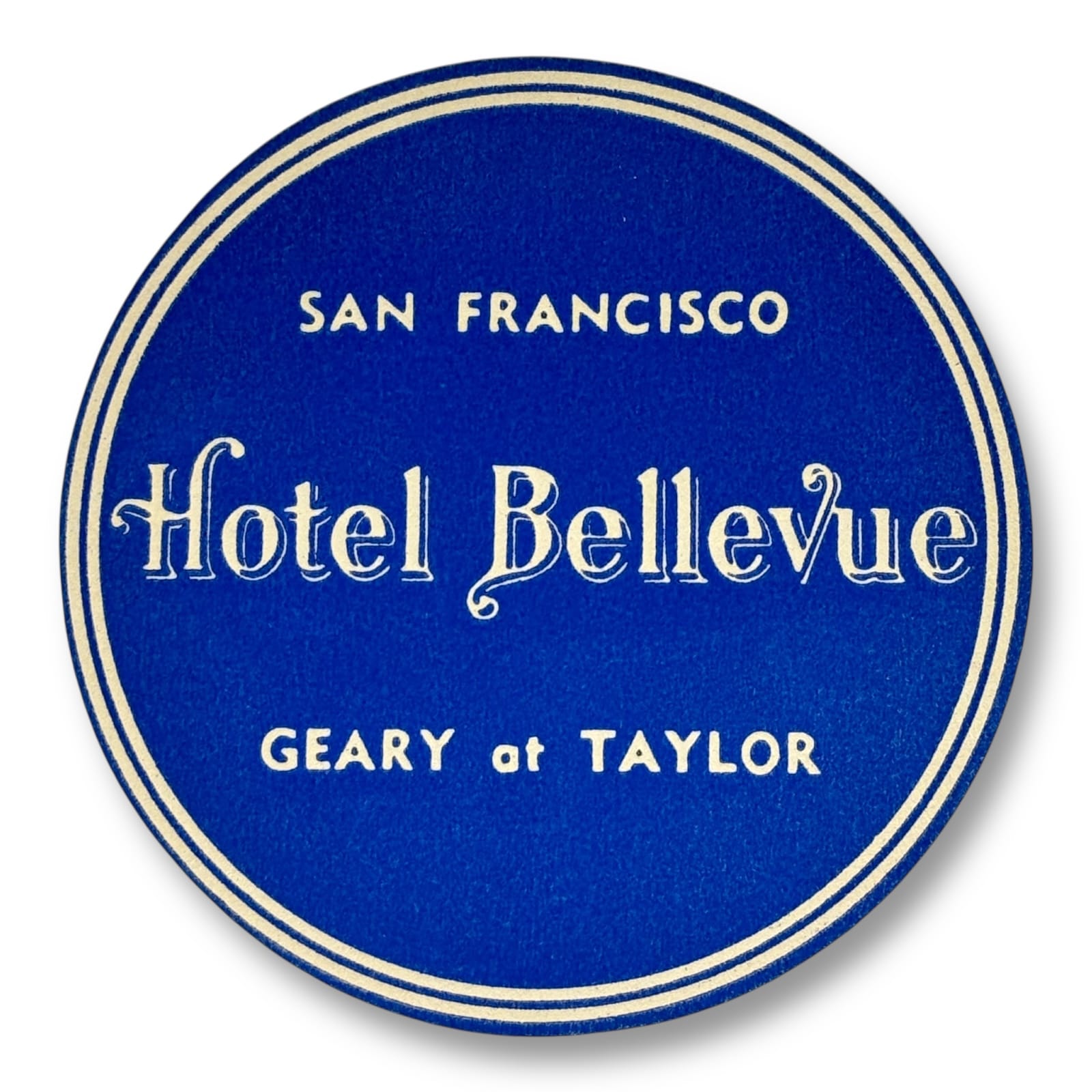 c.1930s Hotel Bellevue San Francisco CA Luggage Label Geary at Taylor Vintage