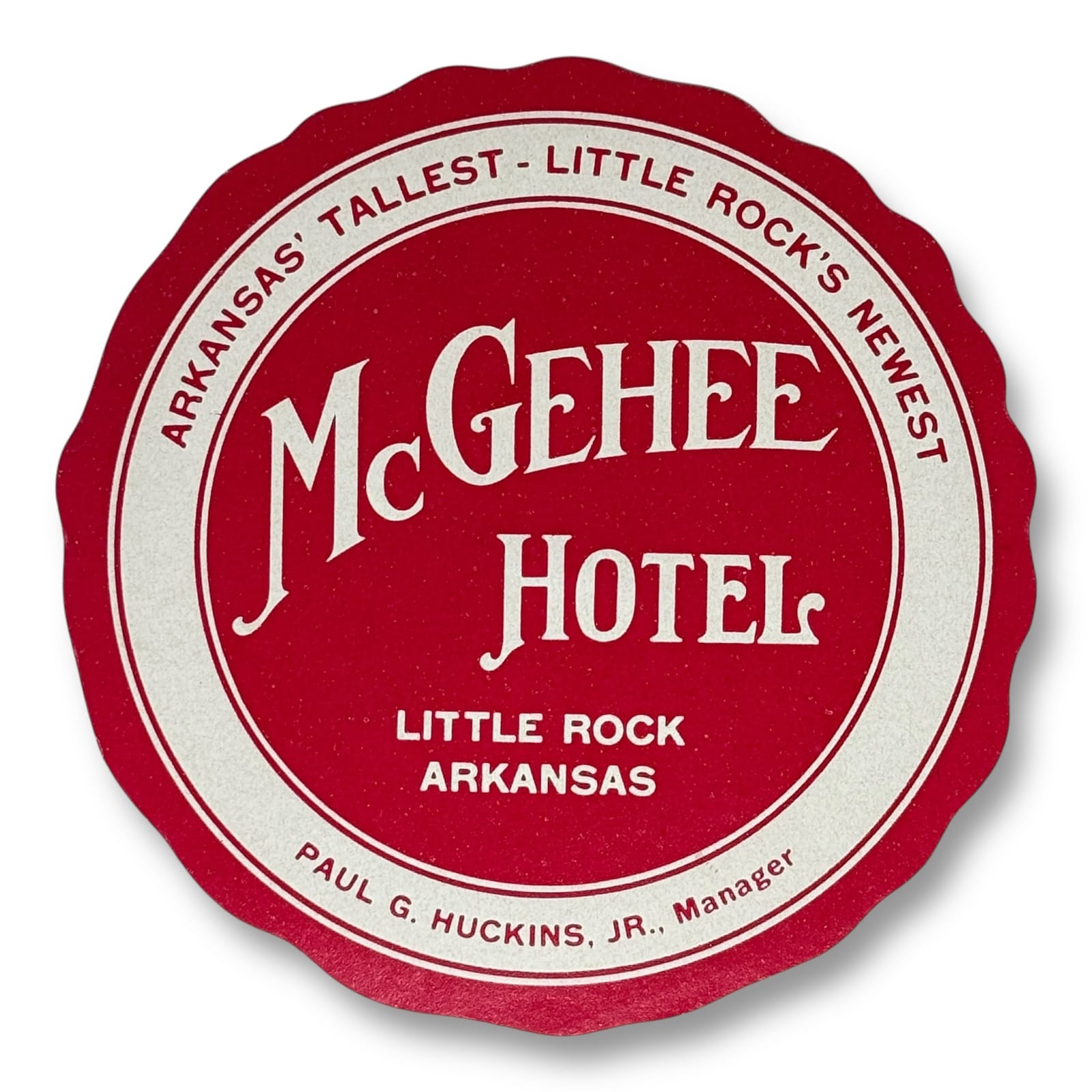 c.1940s McGehee Hotel Little Rock Arkansas Luggage Label Travel Sticker 3.25"