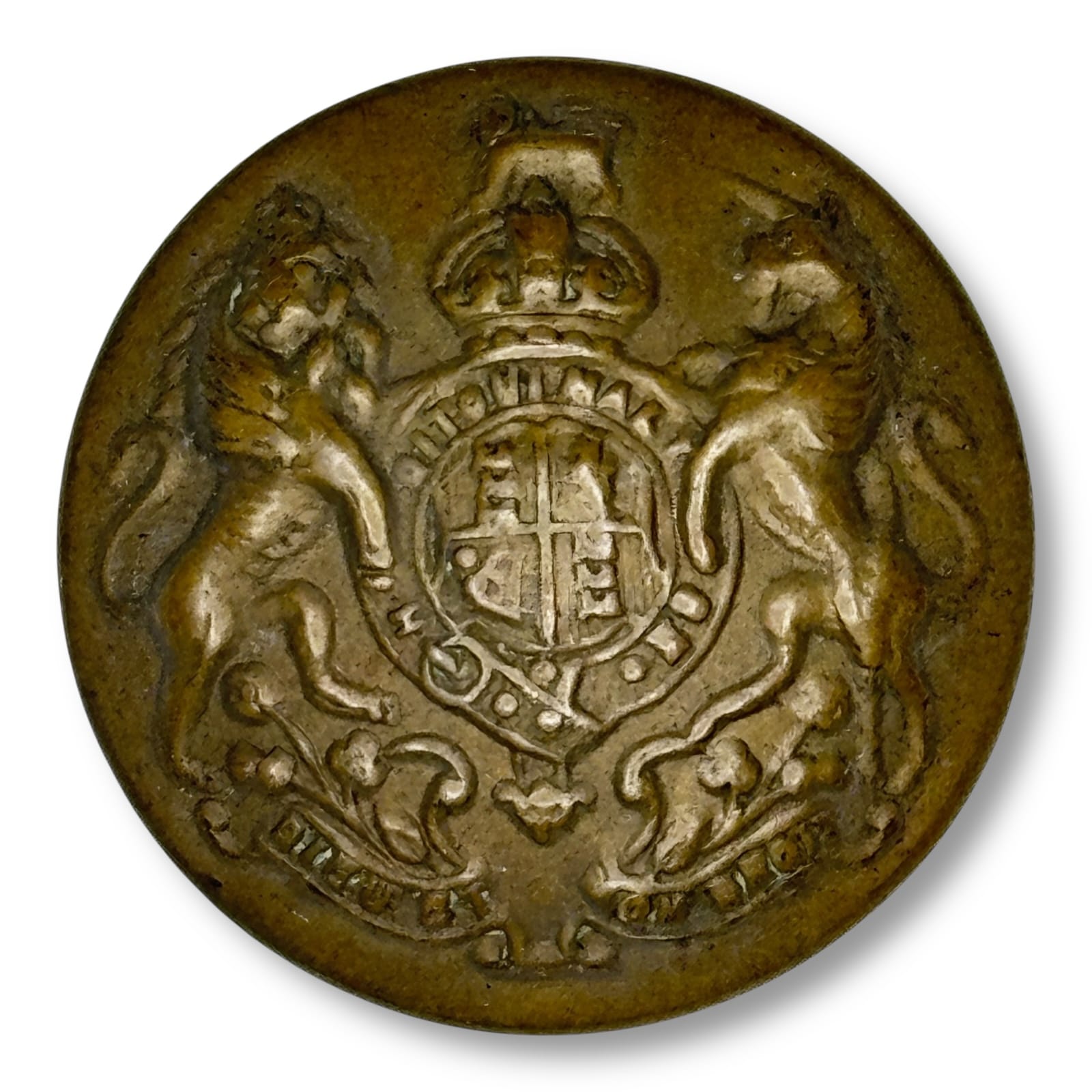 c.1890s British Royal Coat of Arms Brass Military Livery Button 24mm No Backmark