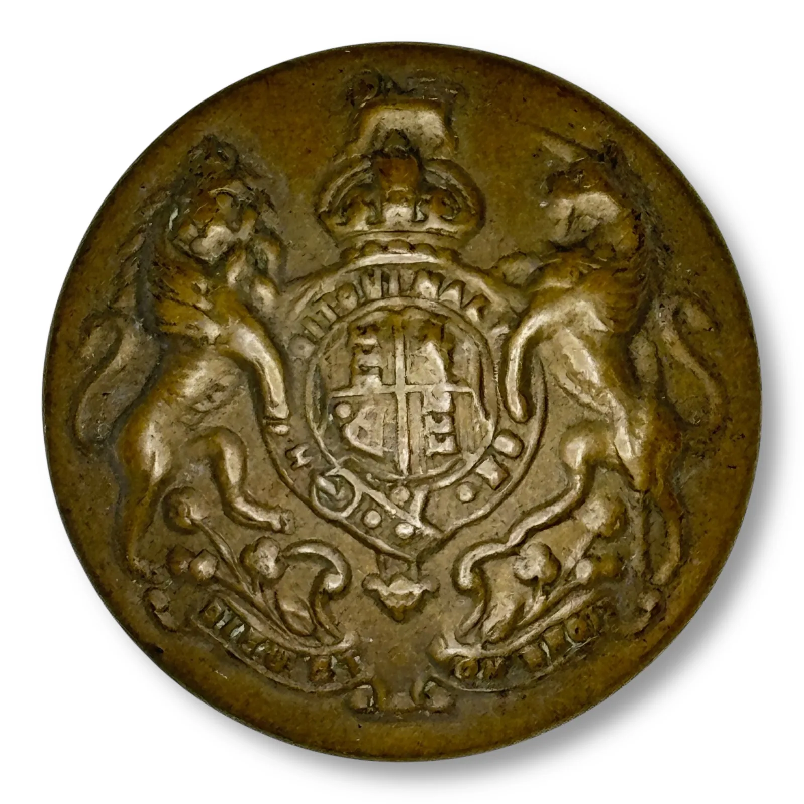 c.1890s British Royal Coat of Arms Brass Military Livery Button 24mm No Backmark