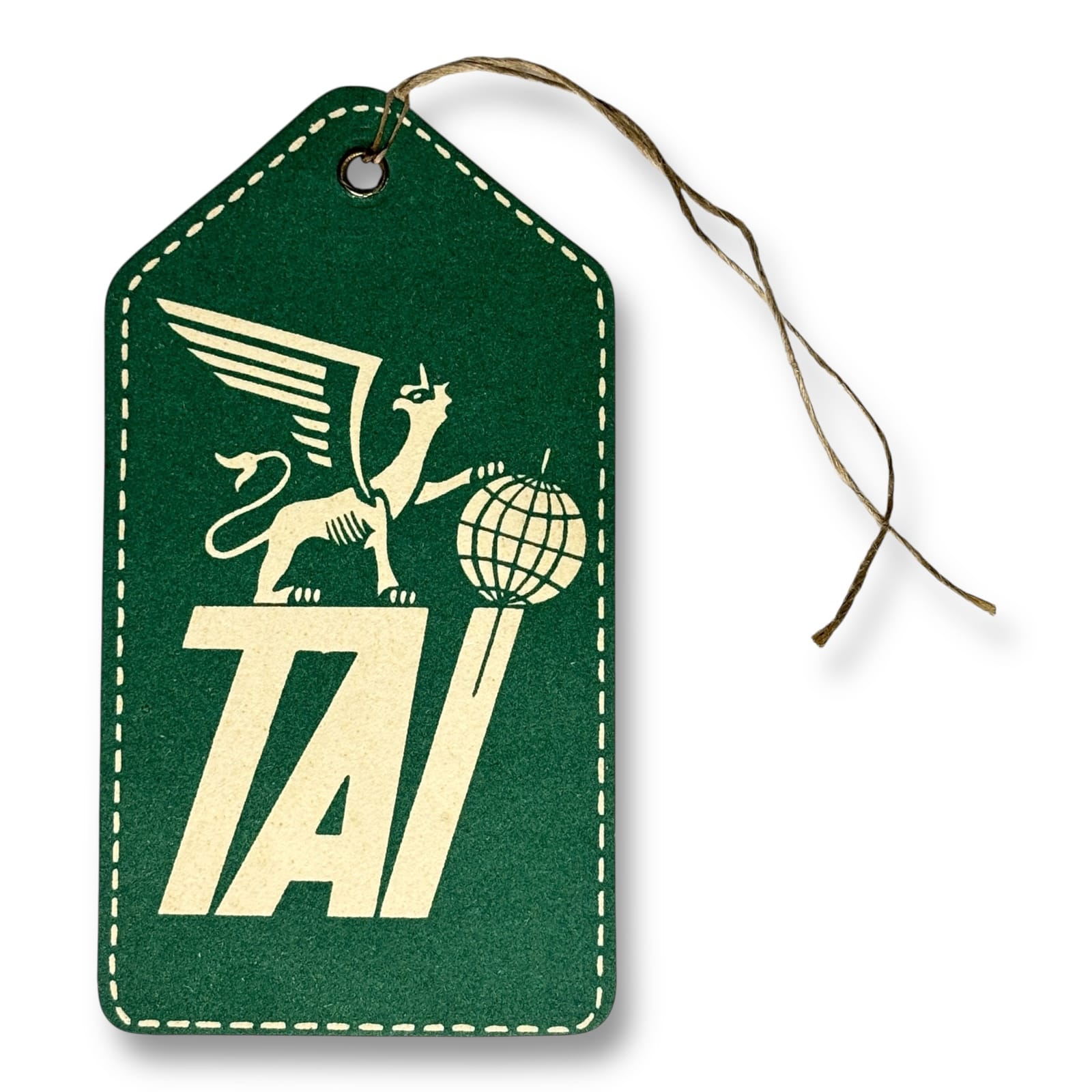 c.1950s TAI French Airline Luggage Label Tag Griffin Globe Transports Aeriens