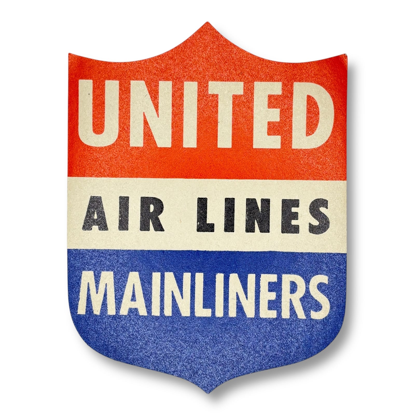 c.1940s United Air Lines Mainliners Luggage Label Shield Red White Blue Sticker