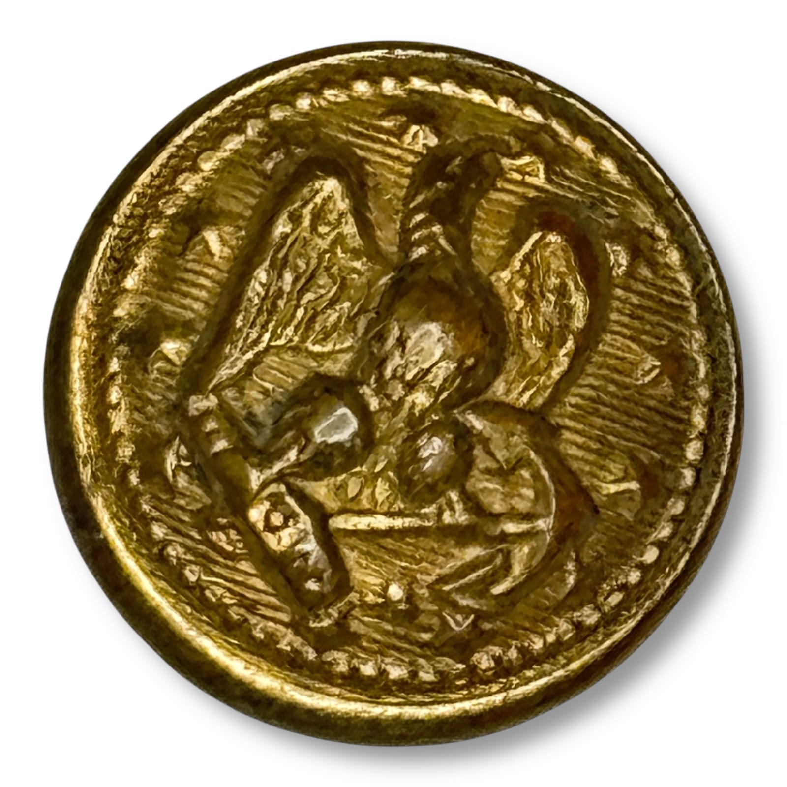 c.1900s US Navy Cuff Button 14mm Brass Eagle Anchor John Wanamaker Backmark