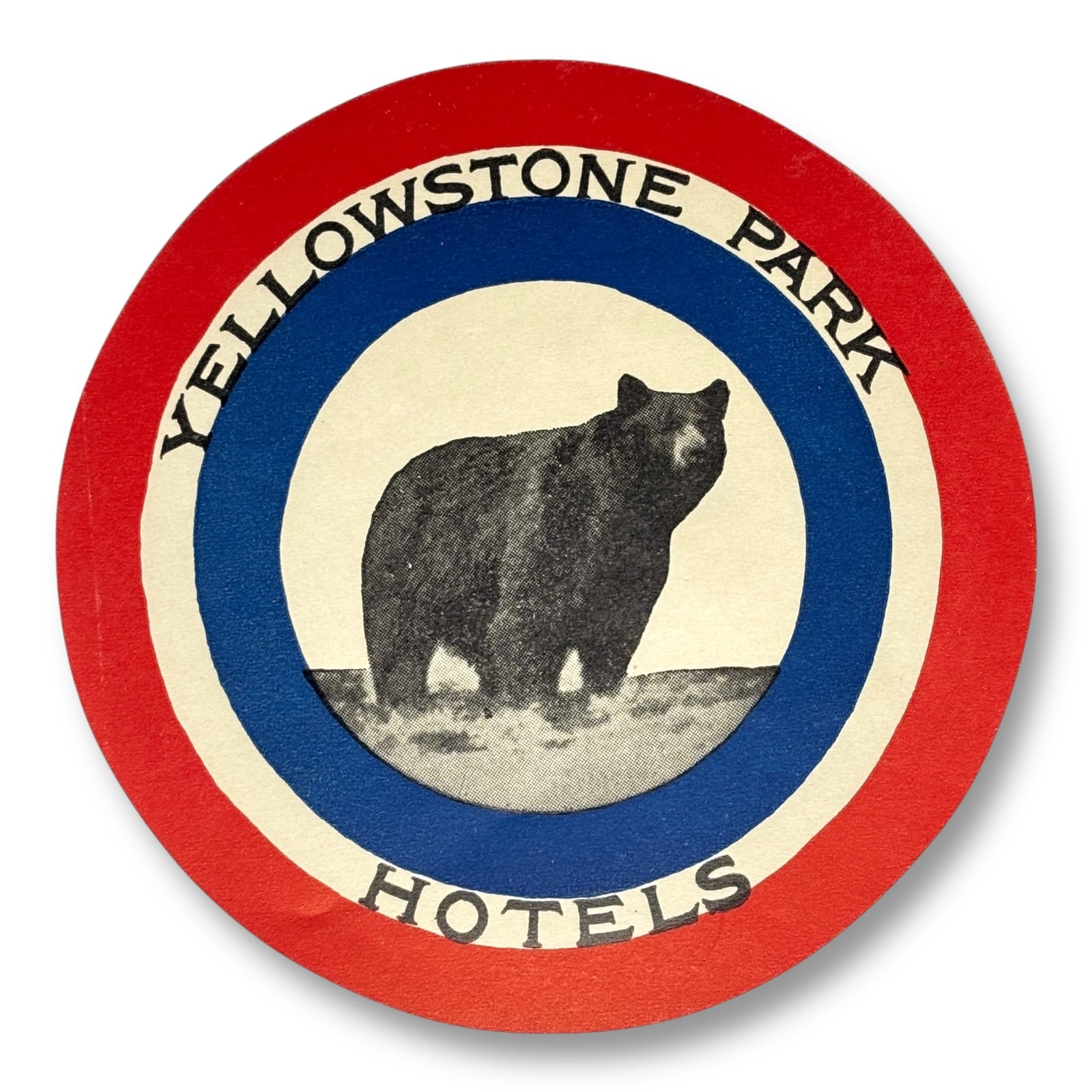 c.1930s Yellowstone Park Hotels Luggage Label Bear National Park Travel Sticker