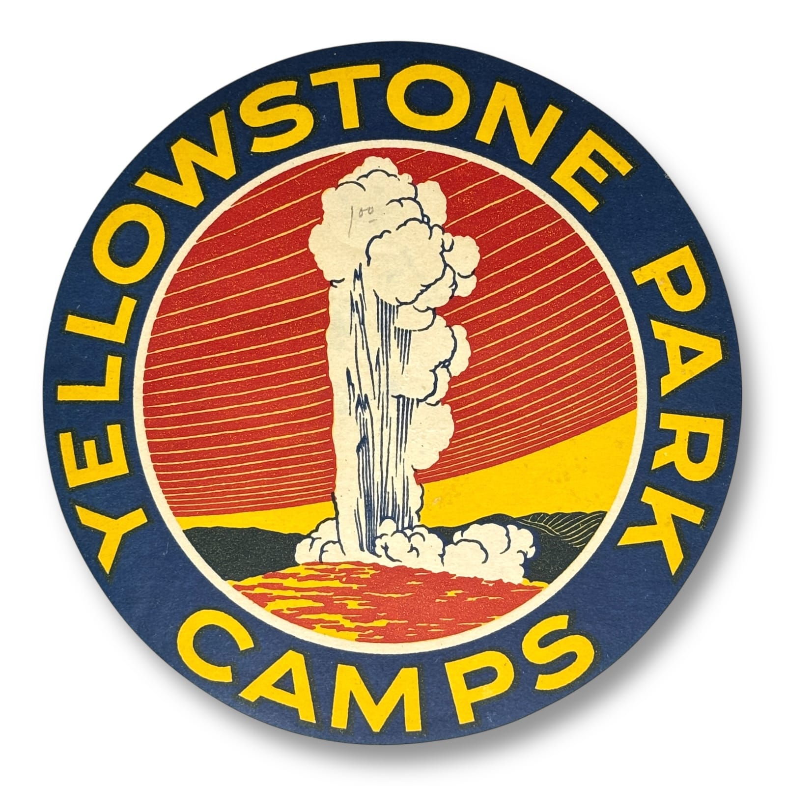 c.1930s Yellowstone Park Camps Old Faithful Geyser National Park Luggage Label