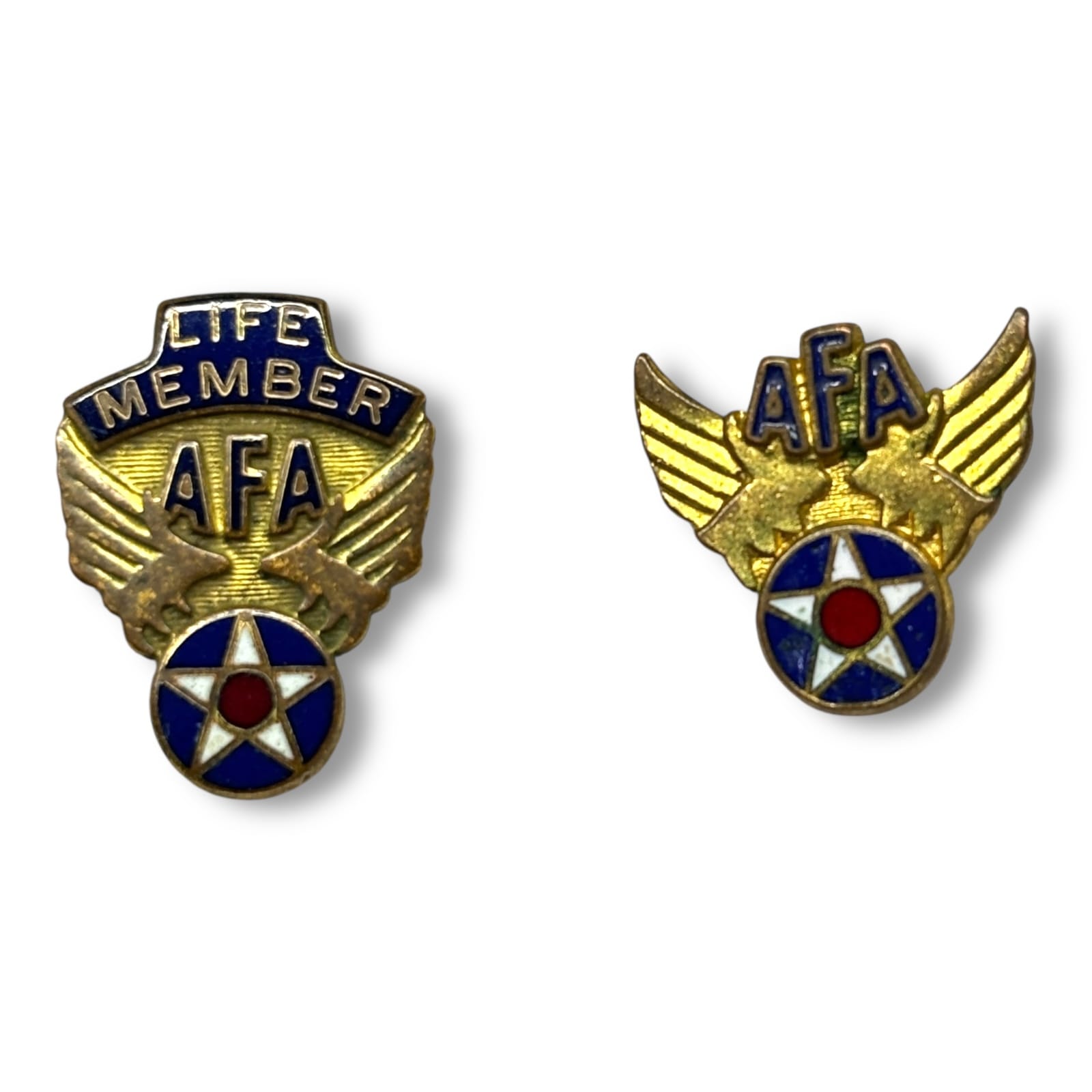 c.1940s Air Force Association AFA Enamel Pins inc. Life Member 1/10 10K Lot of 2
