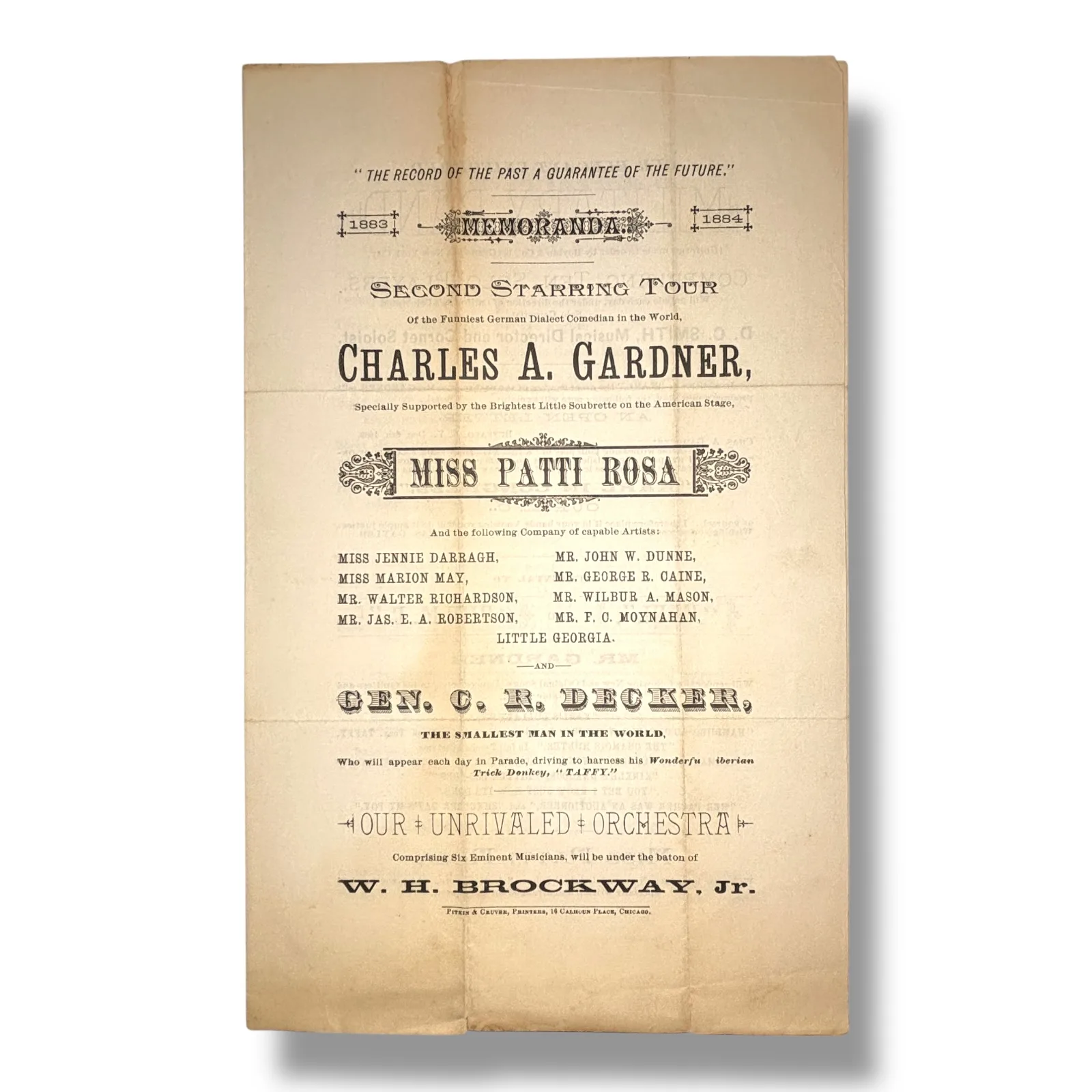 c1883 Charles A. Gardner Second Starring Tour Theater Program Patti Rosa Chicago