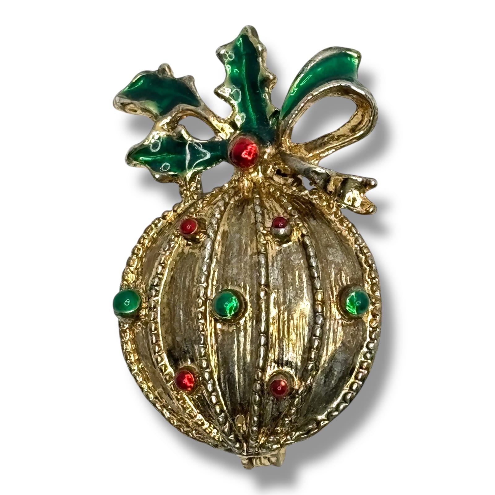c.1960s Attributed Gerry’s Christmas Ornament Brooch Gold Tone Enamel Brooch Pin