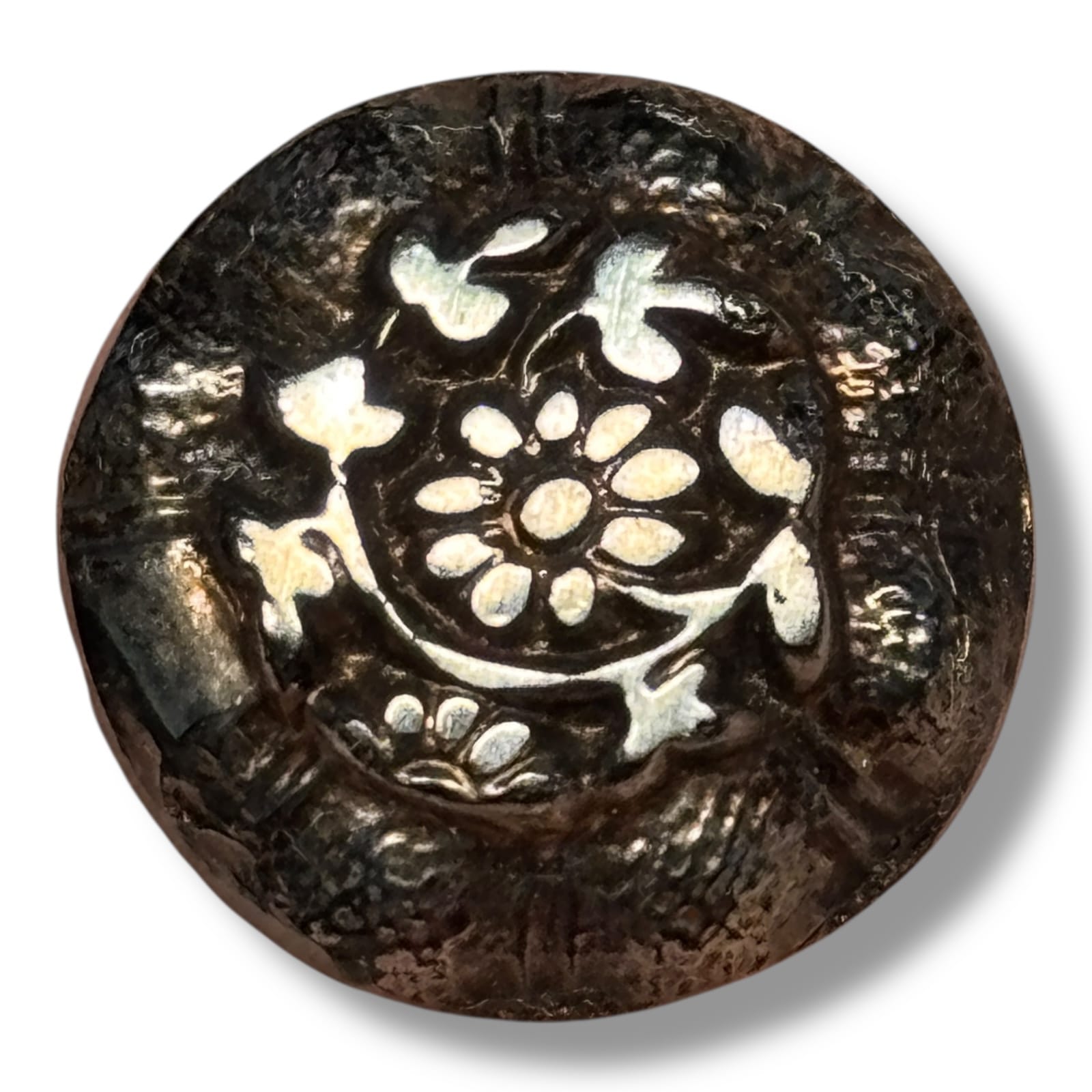 c.1900 Bohemian Pressed Glass Buttons Set of 11 Floral Overlay Antique 15mm