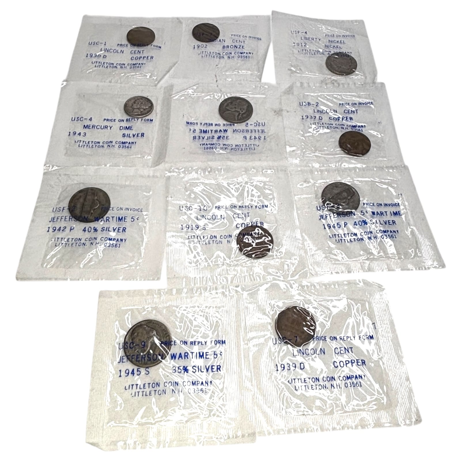 Vintage Littleton Coin Company Approval U.S. Coins in Sealed Cellophane Sleeves