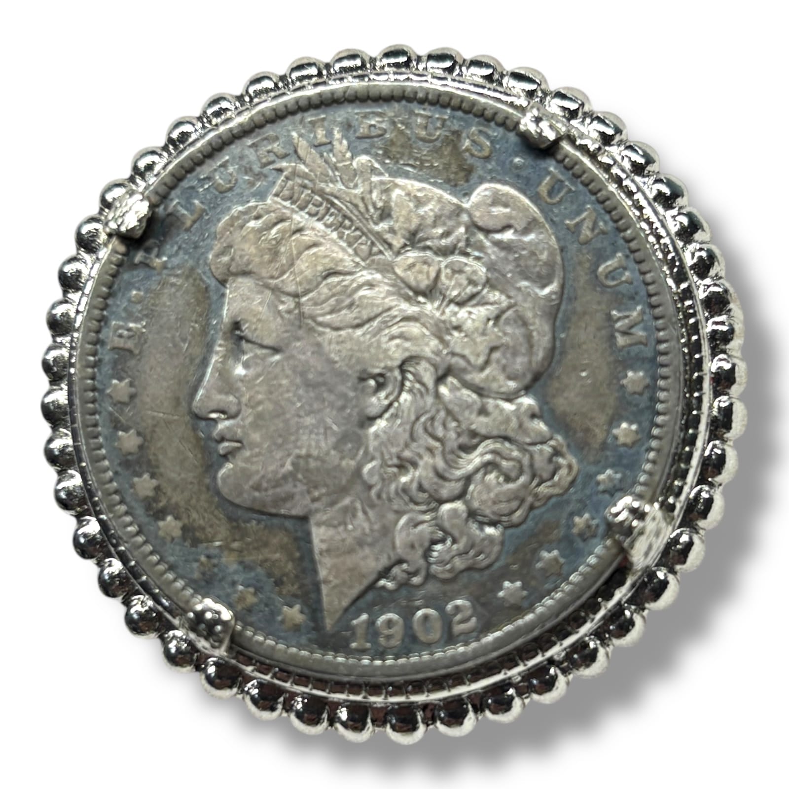 1902 Morgan Silver Dollar Bolo Tie Slide Western Coin Jewelry Silver Tone Mount