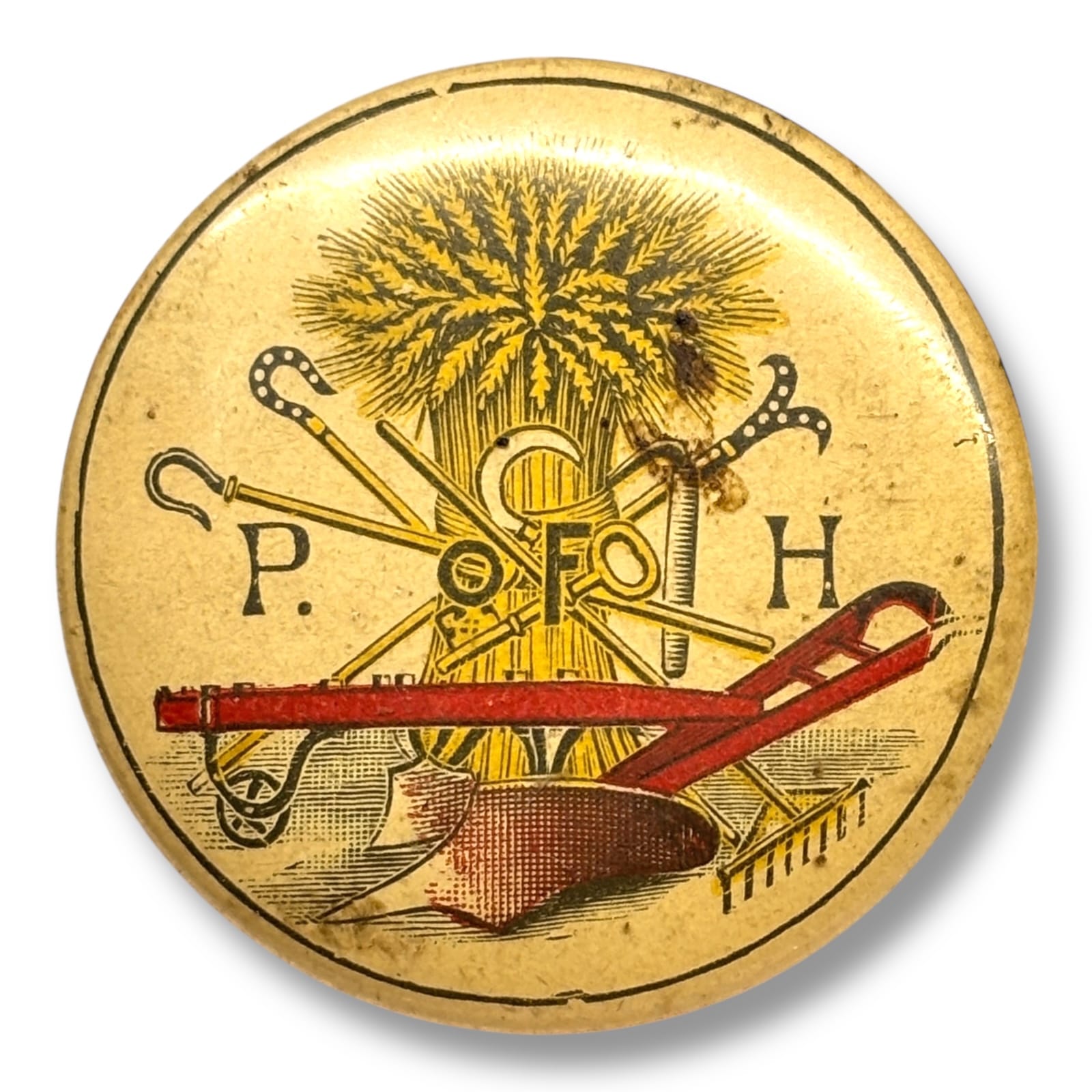 c.1915 Patrons of Husbandry P of H Grange Celluloid Pin Fuller Regalia Worcester