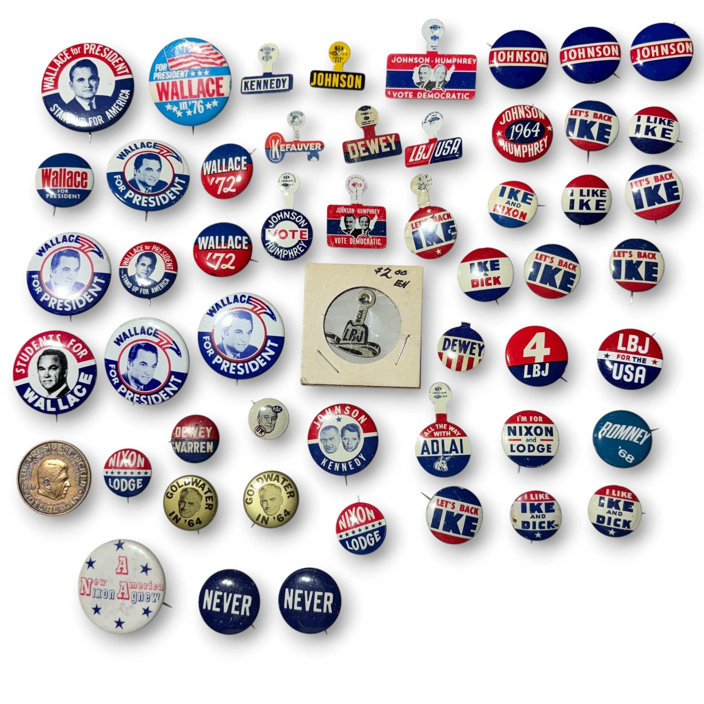 Political Campaign Pinback Buttons 1948–1980s Ike JFK Nixon Wallace Lot of 54